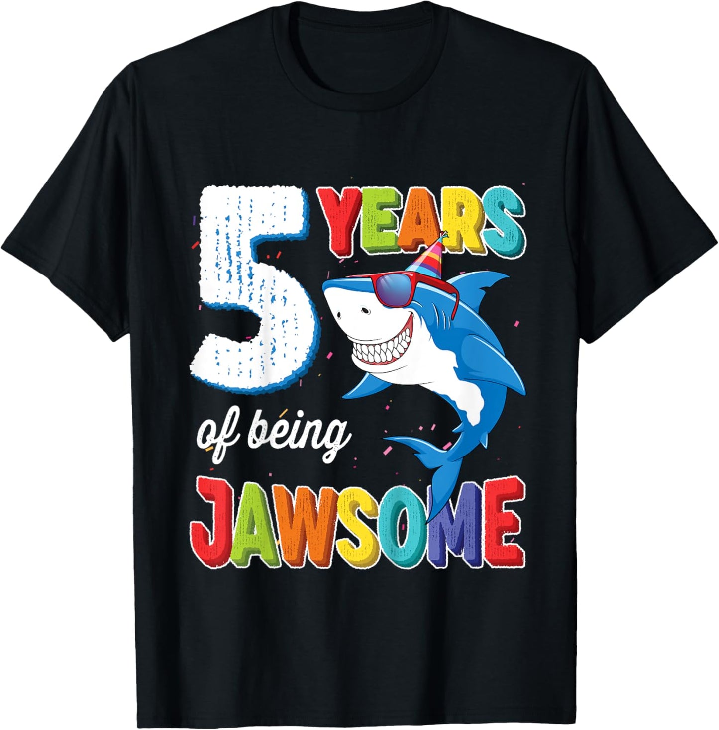 Kids 5 Year Old Boys Kids JawSome Shark 5th Birthday T-Shirt - T-Shirt | Black