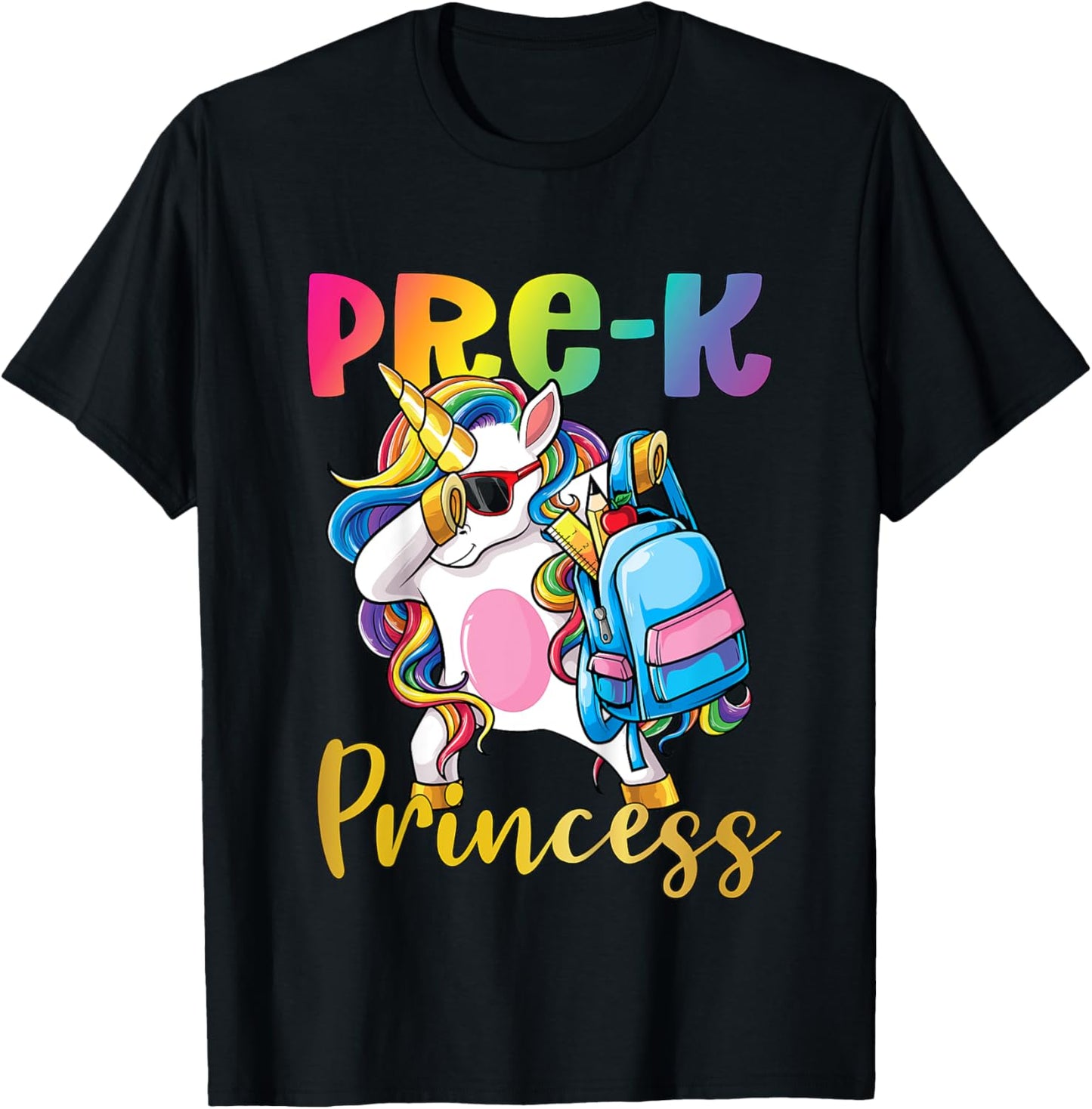 Pre K Princess Dabbing Unicorn Back to School Girls T-Shirt - T-Shirt | Black