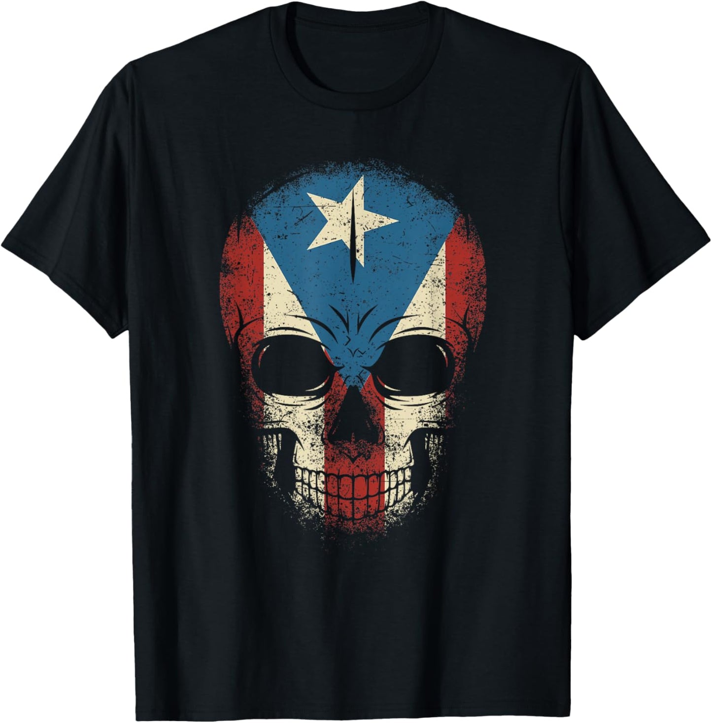 Puerto Rico Skull Shirt Men Boy Papi Pride Puerto Rican Flag T-Shirt - T-Shirt | Black