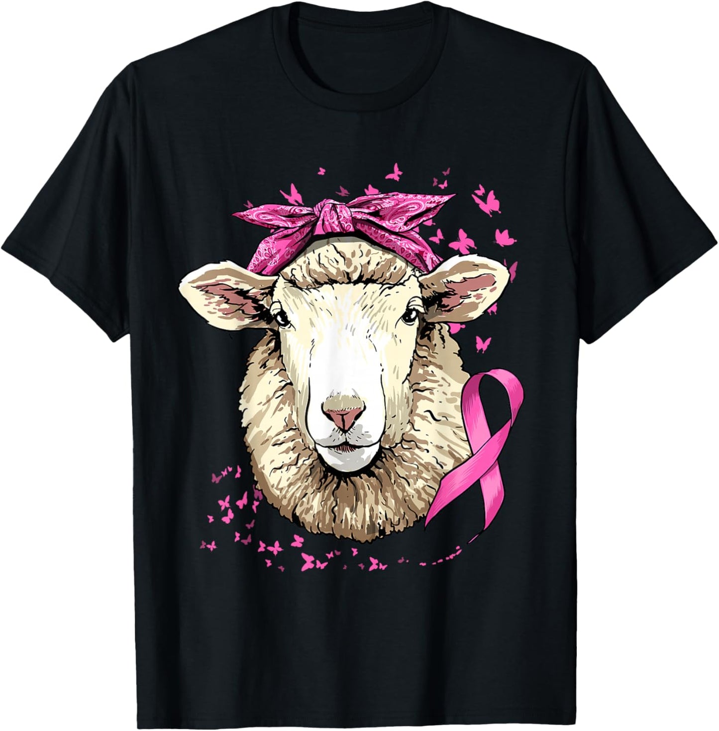 Sheep Breast Cancer Awareness Pink Ribbon Cancer Survivor T-Shirt - T-Shirt | Black