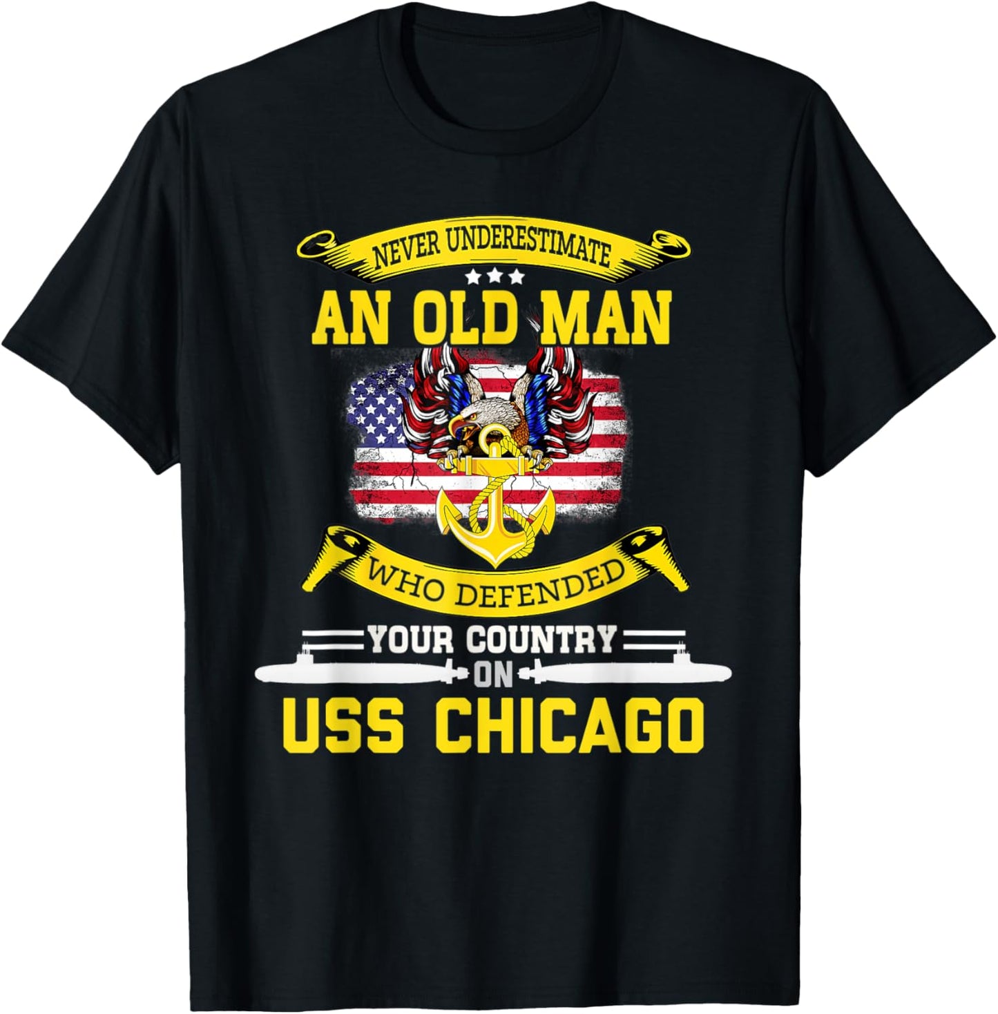 American Flag USS Chicago SSN-721 Submarine Men T-Shirt - T-Shirt | Black