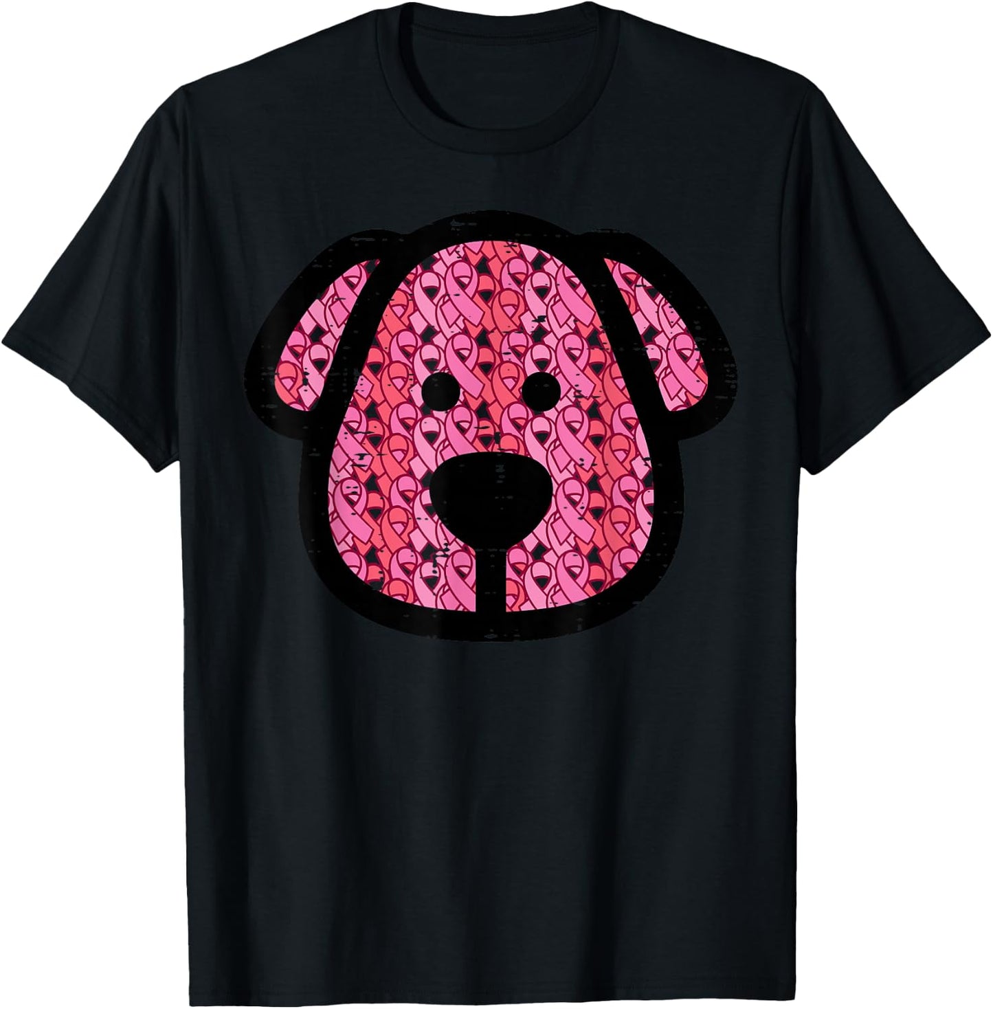 Breast Cancer Dog Face Pink Ribbons Awareness Women Kids Men T-Shirt - T-Shirt | Black