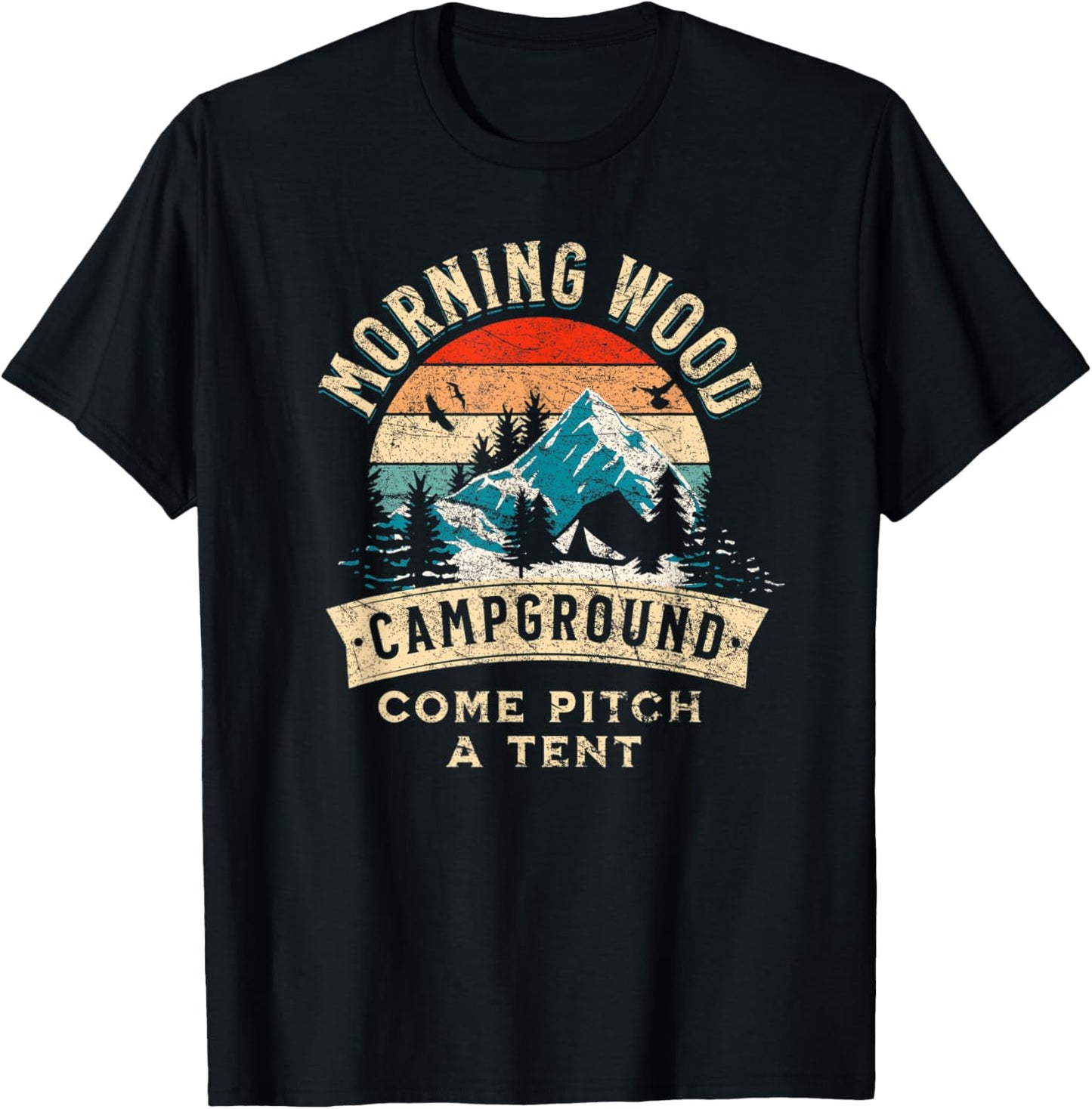 Funny Camping Tent Morning Woods Campground Funny Camping T-Shirt - T-Shirt | Black