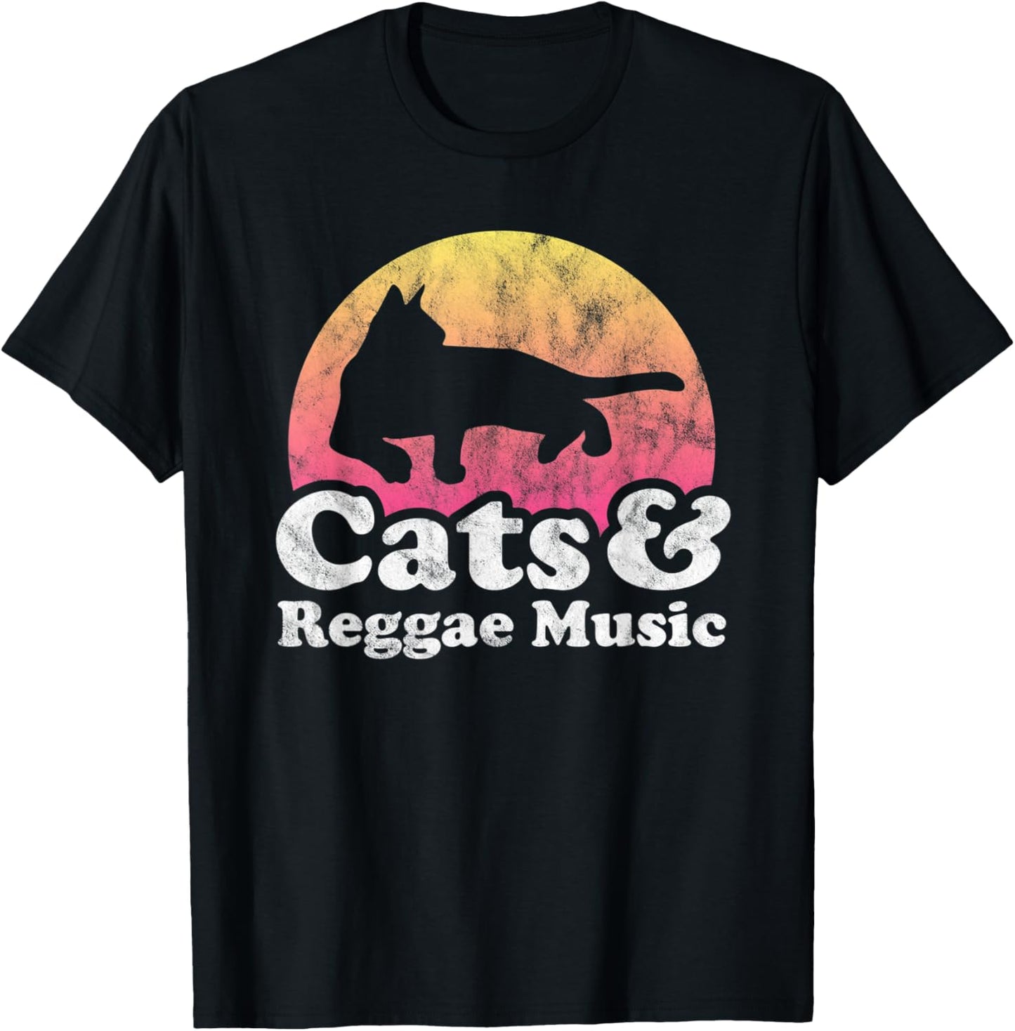 Cats and Reggae Music Men's or Women's Cat T-Shirt - T-Shirt | Black