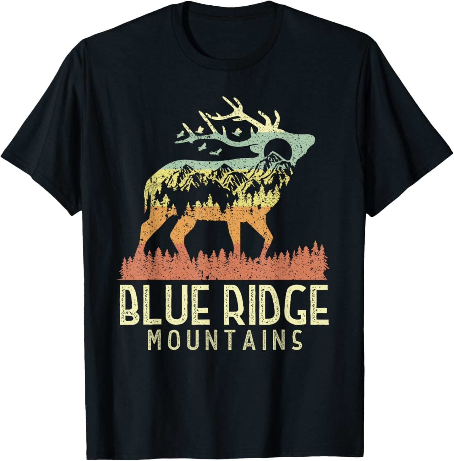 Blue Ridge Mountains Retro Vintage Hiking Elk Camping Gift T-Shirt - T-Shirt | Black