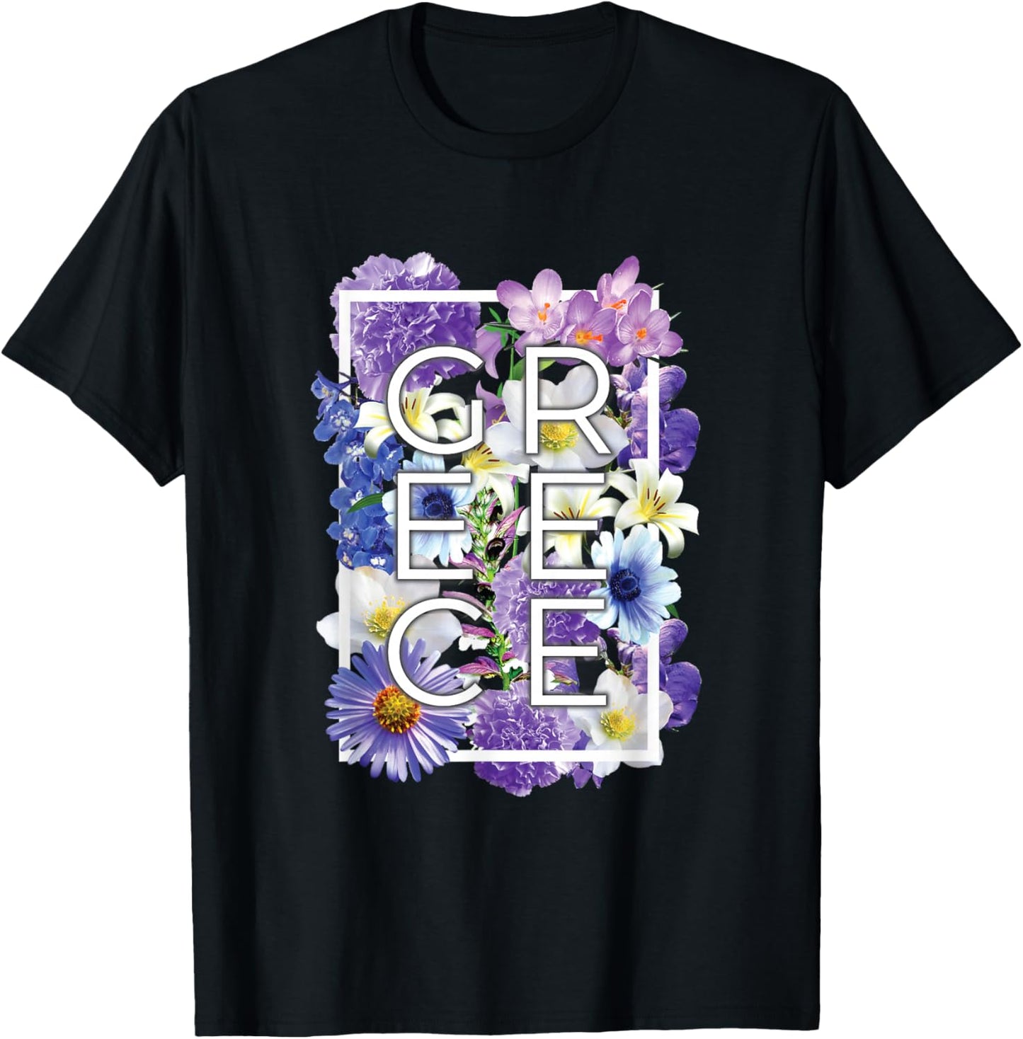 Flowers of Greece Word Art - Greek Pride T-Shirt - T-Shirt | Black