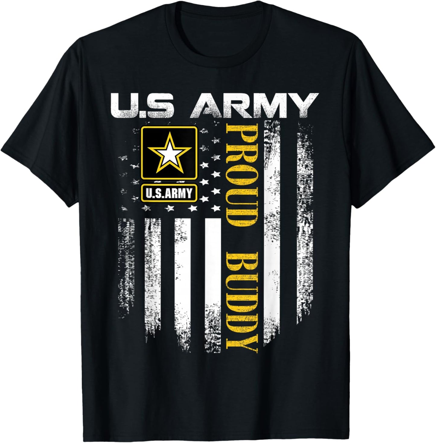 Vintage U.S. Army Proud Buddy With American Flag Gift T-Shirt - T-Shirt | Black