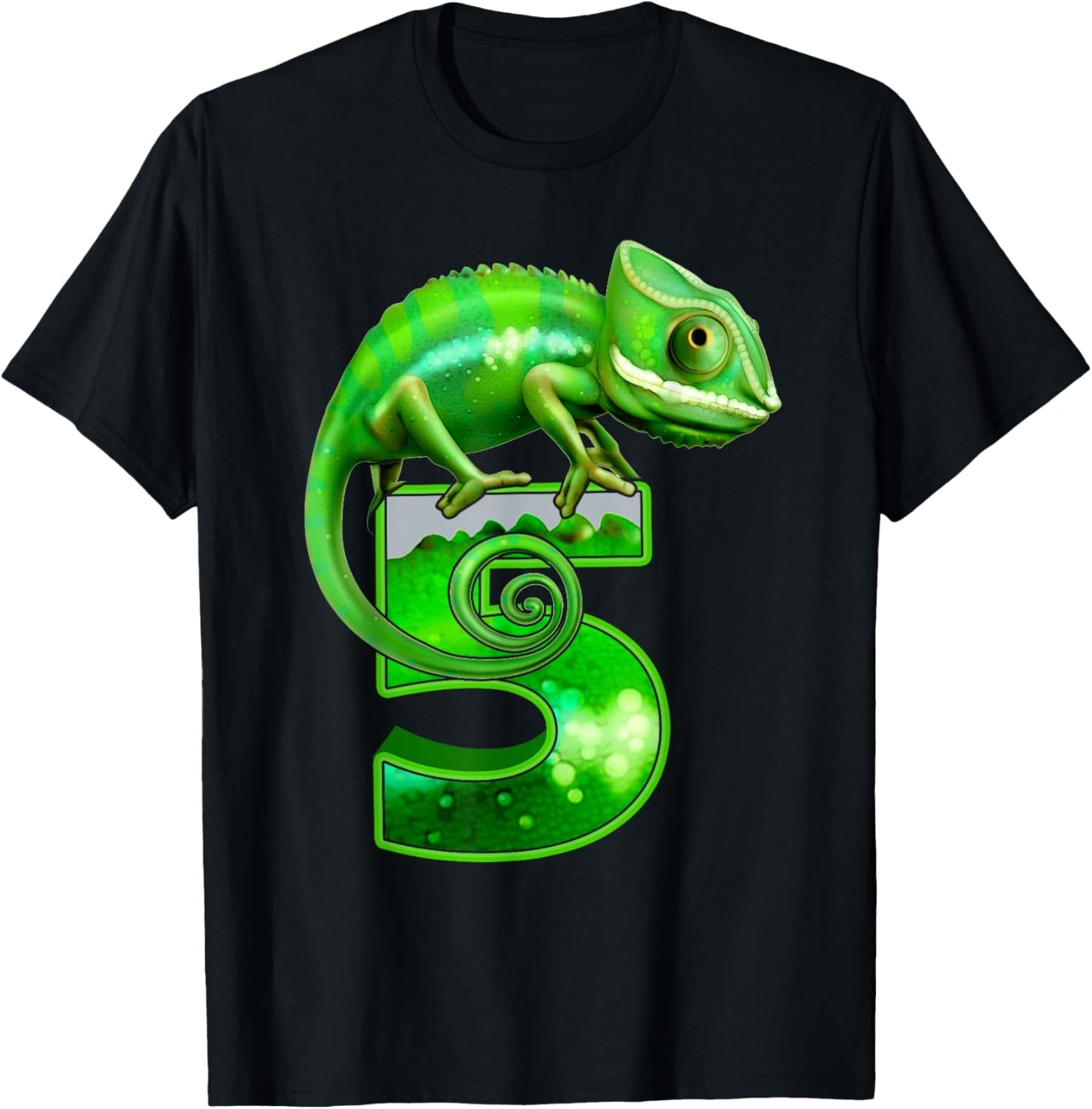 Kids 5 Years Old Lizard 5th Birthday Party Chameleon T-Shirt - T-Shirt | Black