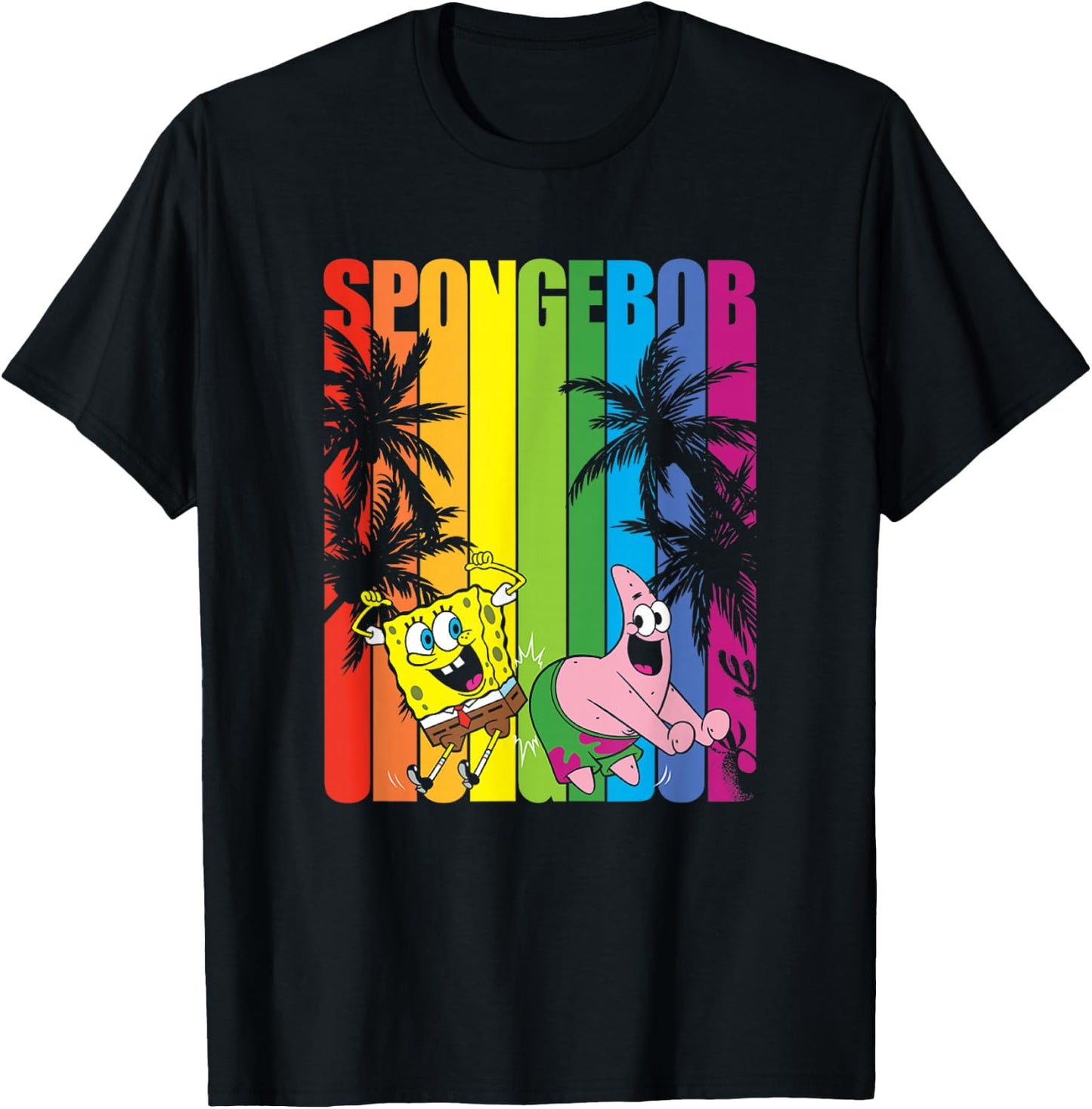 SpongeBob SquarePants SpongeBob & Patrick Rainbow Palm Trees T-Shirt - T-Shirt | Black