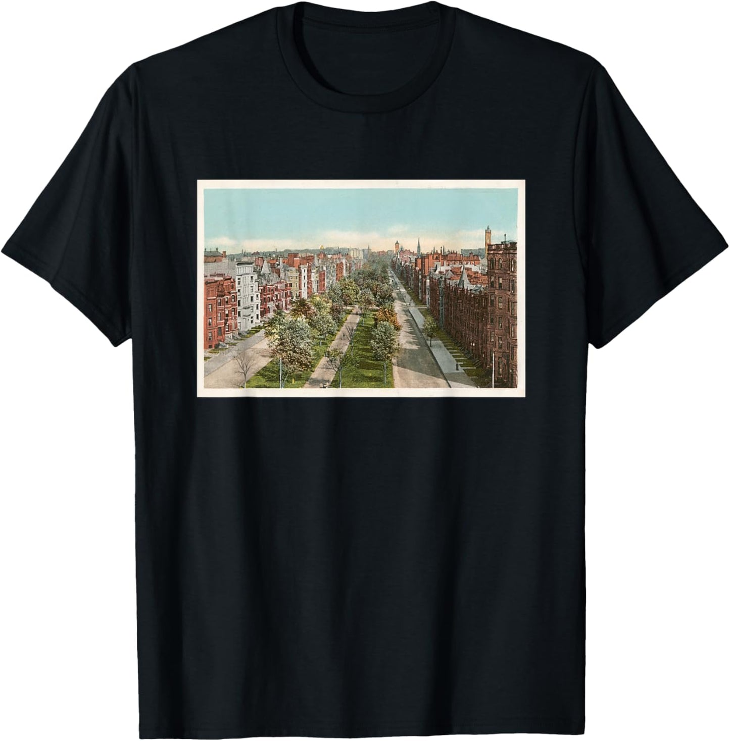 Boston Commonwealth Ave Illustration (1904) T-Shirt - T-Shirt | Black