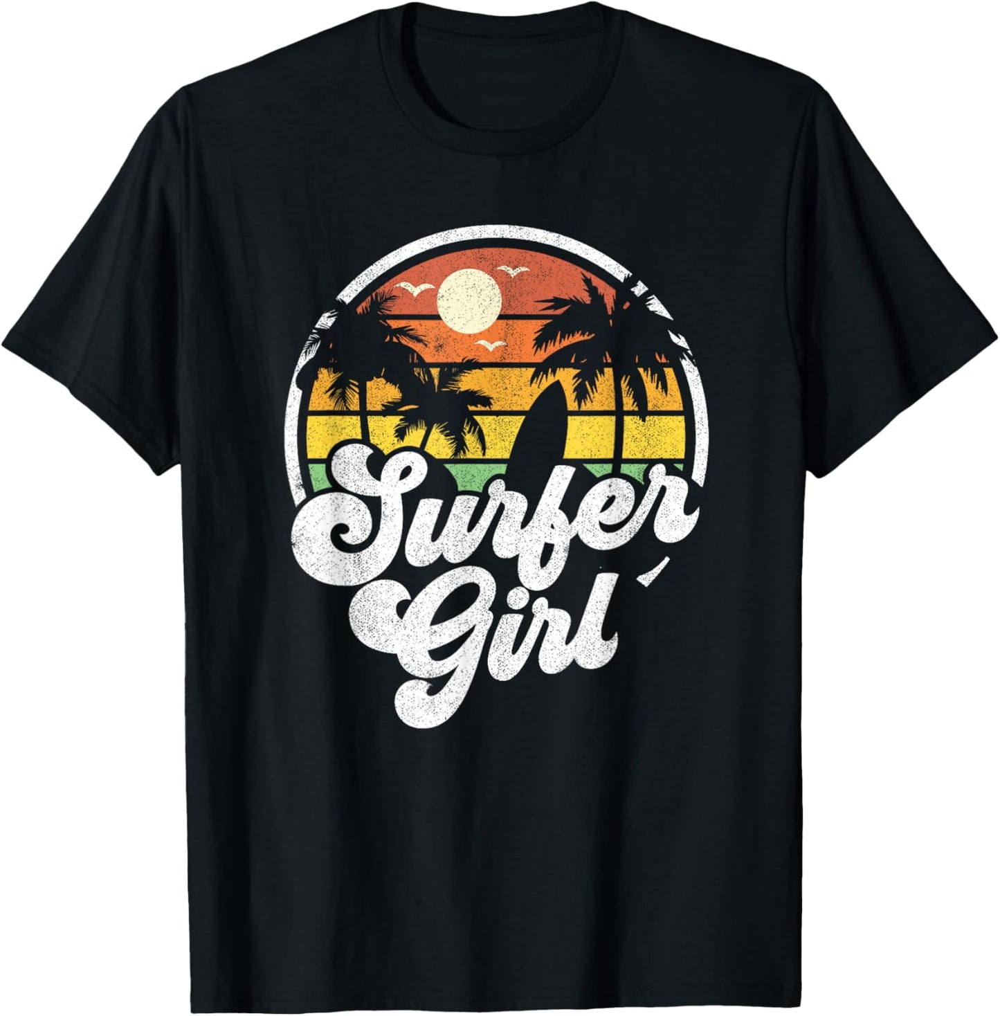 Surfer Girl Beach Retro 70s Summer Surfing Vacation Gift T-Shirt - T-Shirt | Black