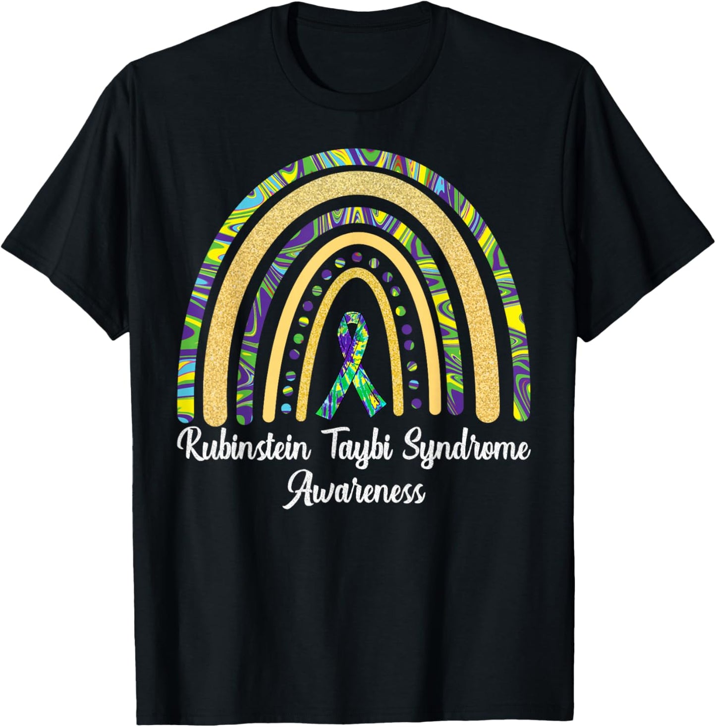 Rubinstein Taybi Syndrome Awareness RTS Rainbow & Ribbon T-Shirt - T-Shirt | Black