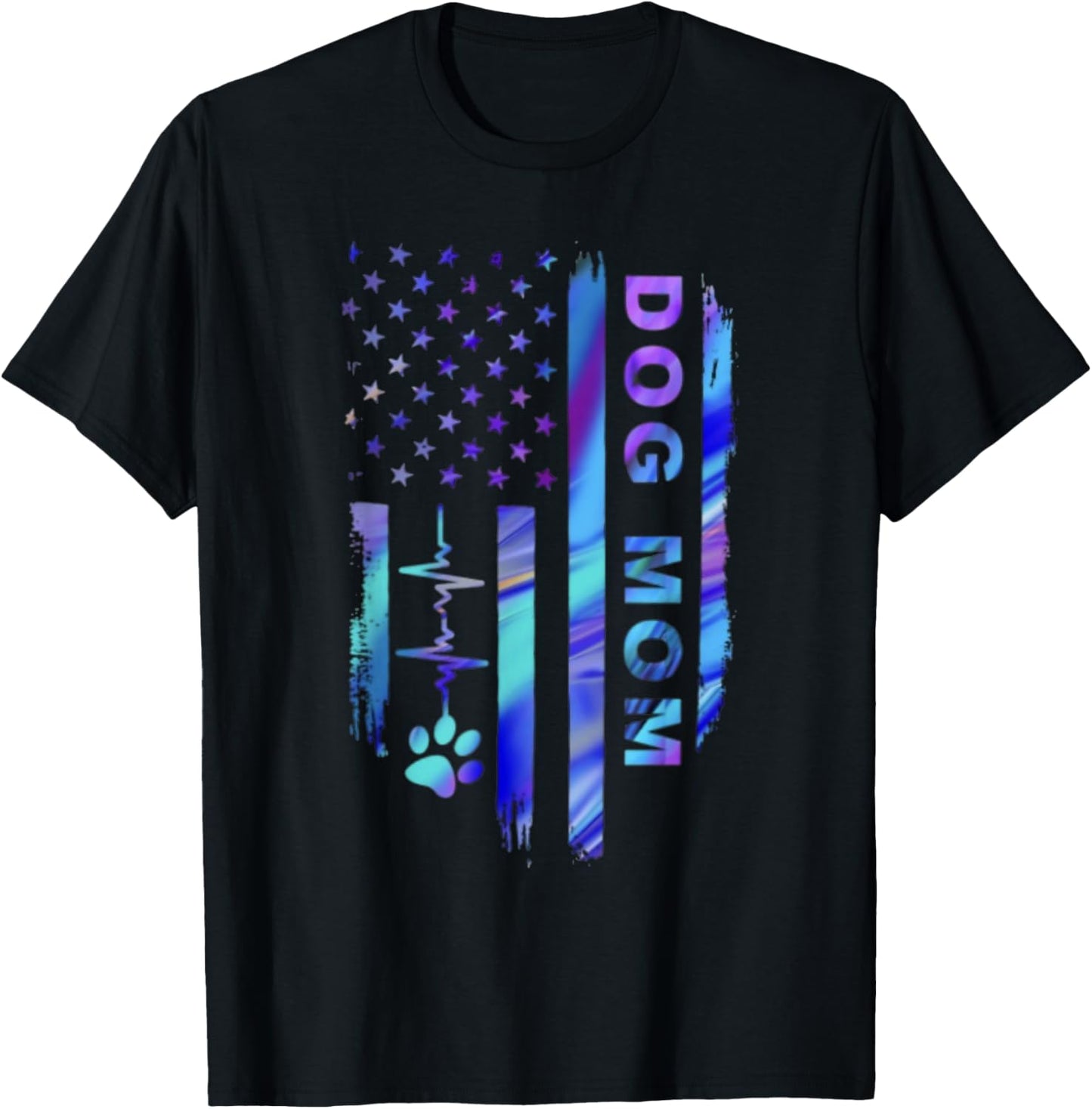 Dog Mom America Flag Color Women T-Shirt - T-Shirt | Black