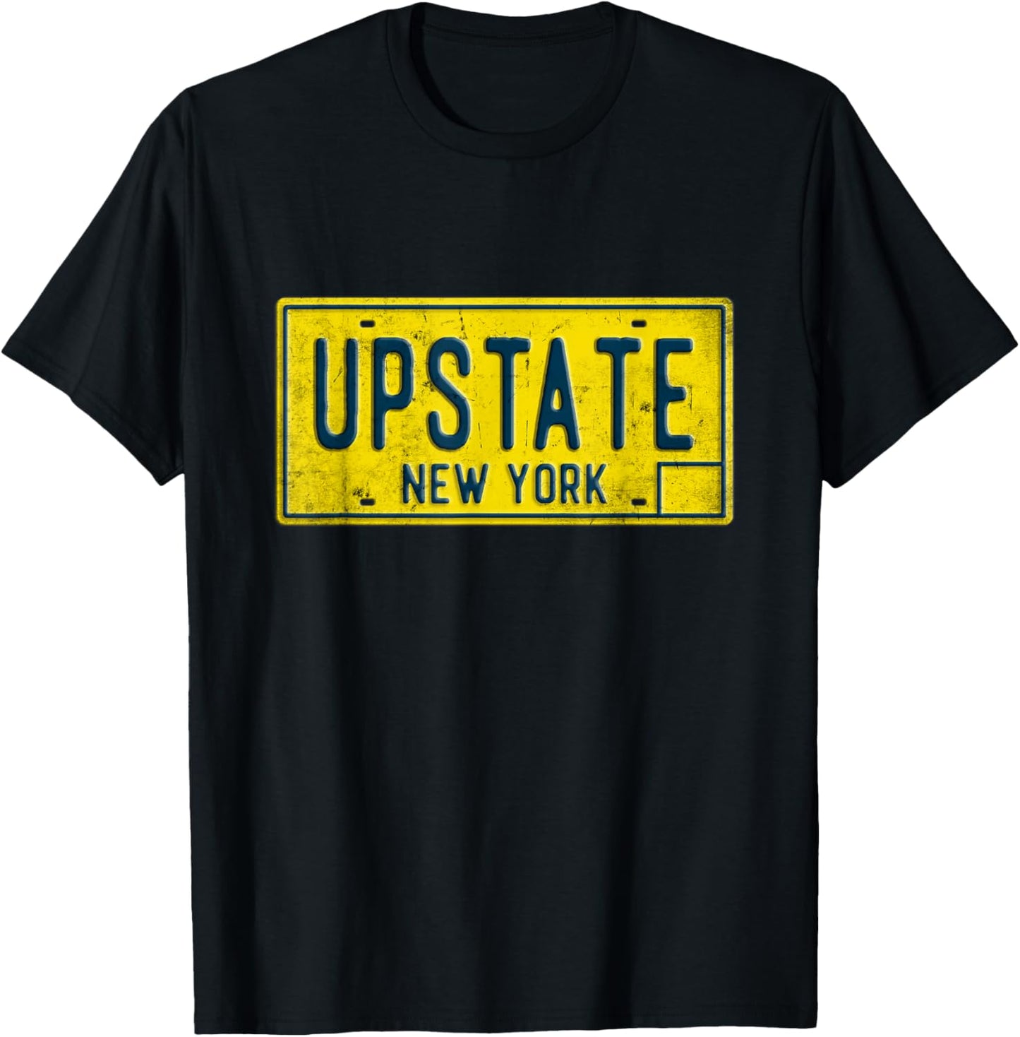 Upstate NY Vintage Retro New York Home Town License Plate T-Shirt - T-Shirt | Black