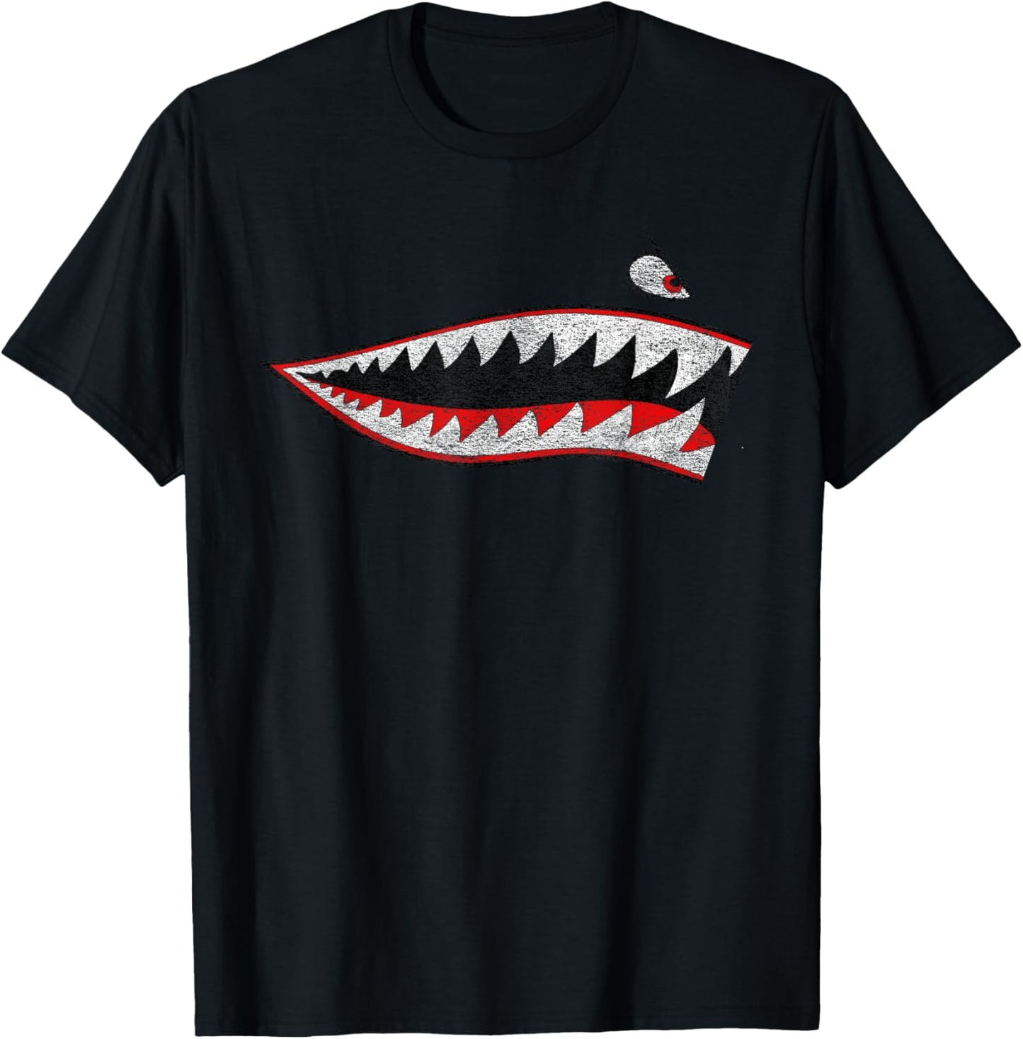 Shark Teeth Nose Art Warhawk P-40 A-10 Warthog War Plane T-Shirt - T-Shirt | Black