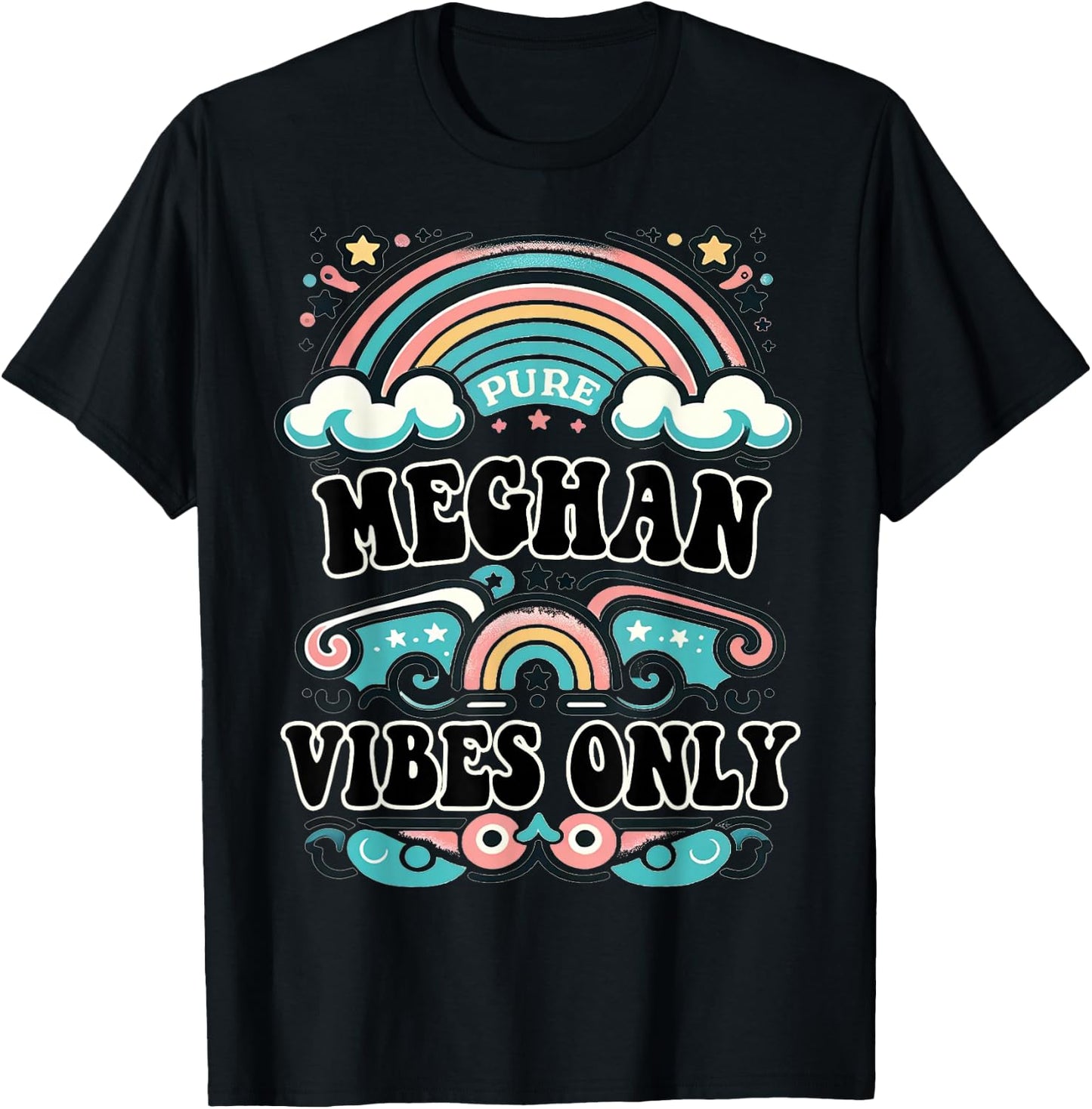 Meghan Vibes Only Cute Retro Girls Meghan Name T-Shirt - T-Shirt | Black