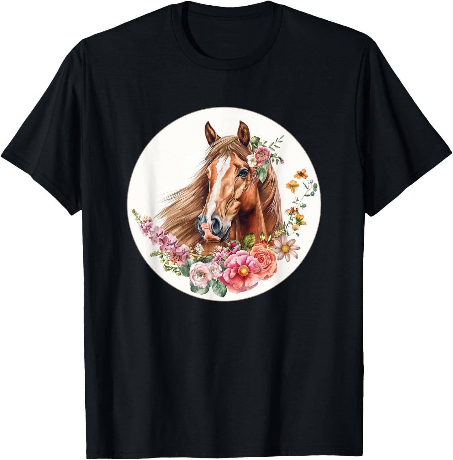 Flower Horse Equestrian Riding T-Shirt - T-Shirt | Black