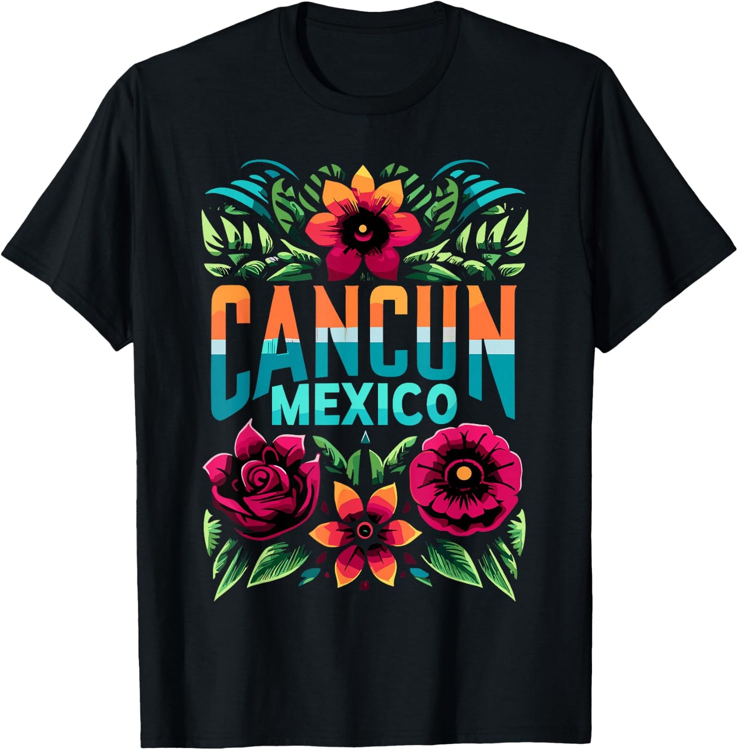 Cancun Mexico Flowers Mexico Cancun Cancun T-Shirt - T-Shirt | Black