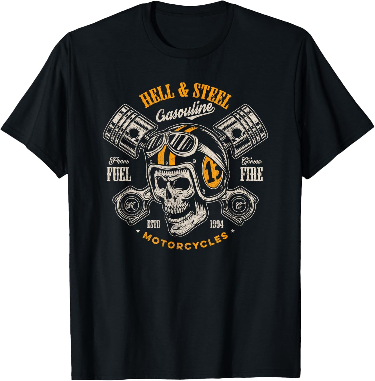 Hell And Steel Biker Skull Motorcycle Men's T-Shirt - T-Shirt | Black