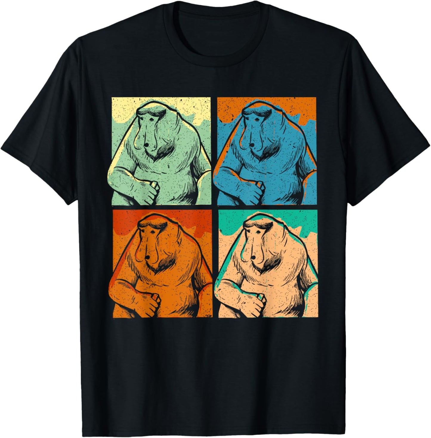 Retro Proboscis Monkey Ape Wildlife Zookeeper T-Shirt - T-Shirt | Black