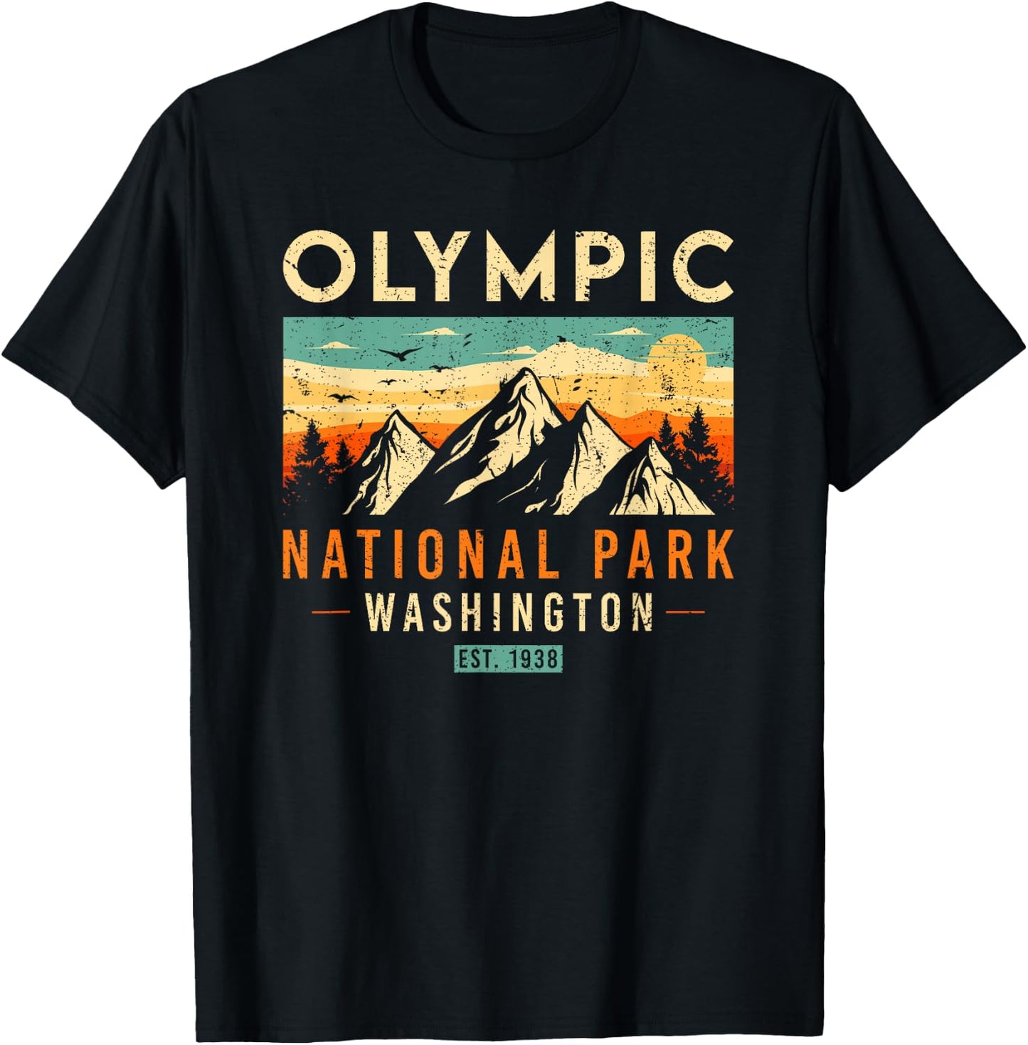National Parks US Store Olympic Est 1938 Washington Retro National Park T-Shirt - T-Shirt | Black