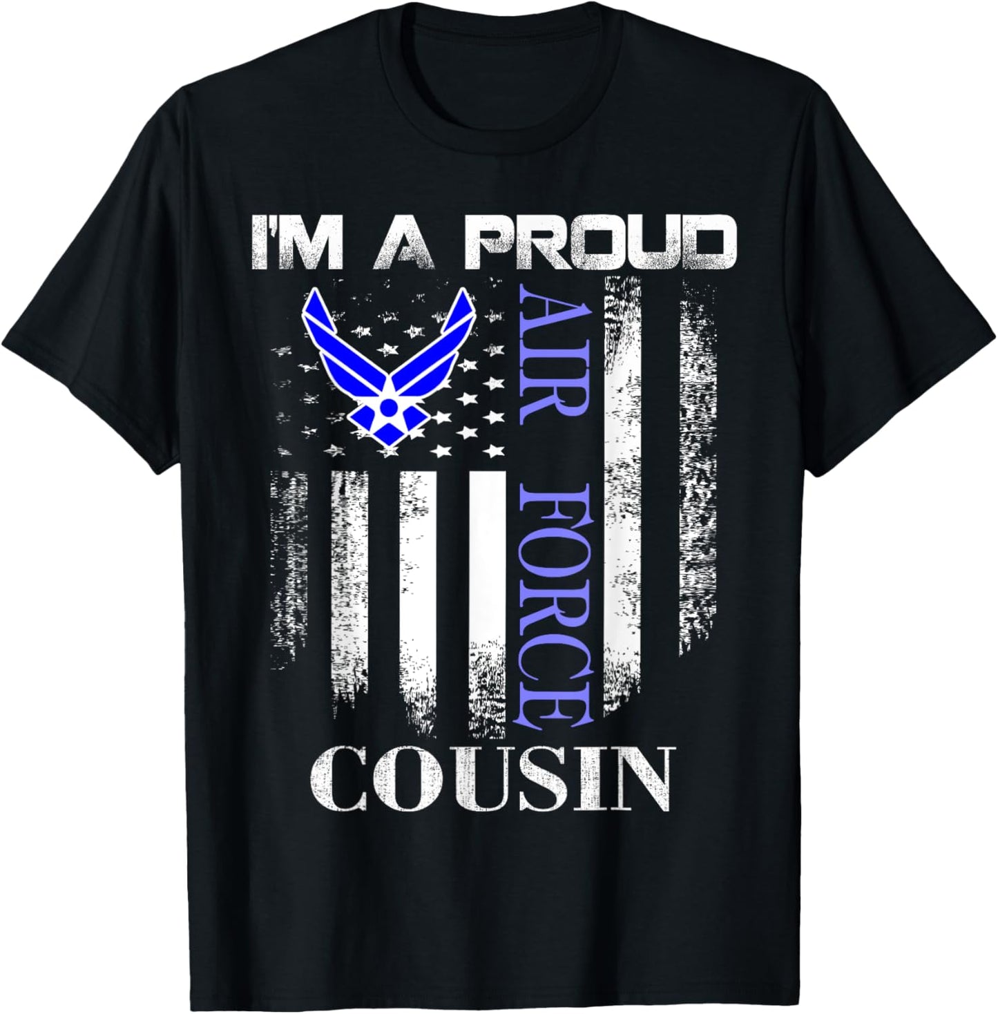 Vintage I'm A Proud Air Force Cousin With American Flag T-Shirt - T-Shirt | Black