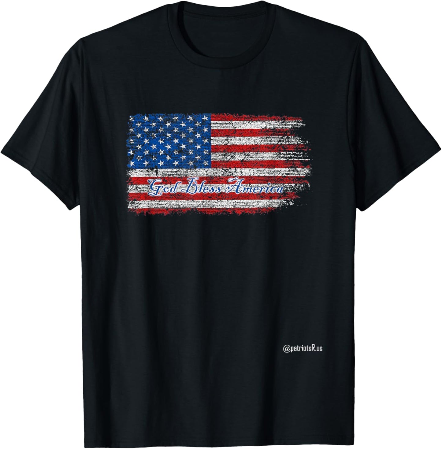 God Bless America Tattered American Flag Worn Distressed Women Kids Men T-Shirt - T-Shirt | Black