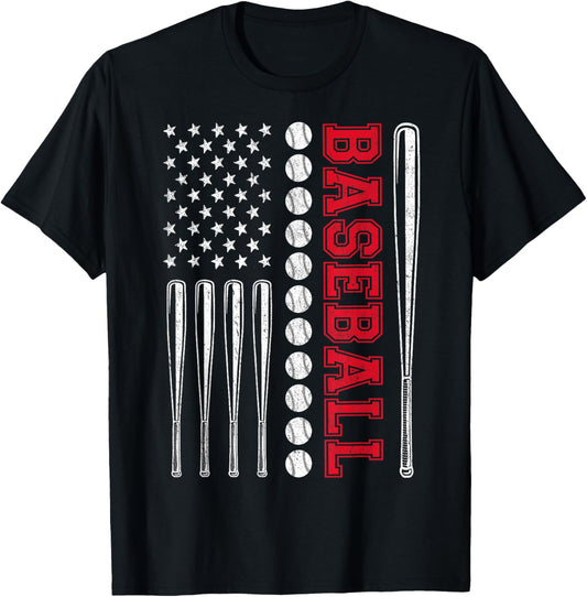 American Flag Baseball USA Shirt Women Boy Girl Kids T-Shirt - T-Shirt | Black