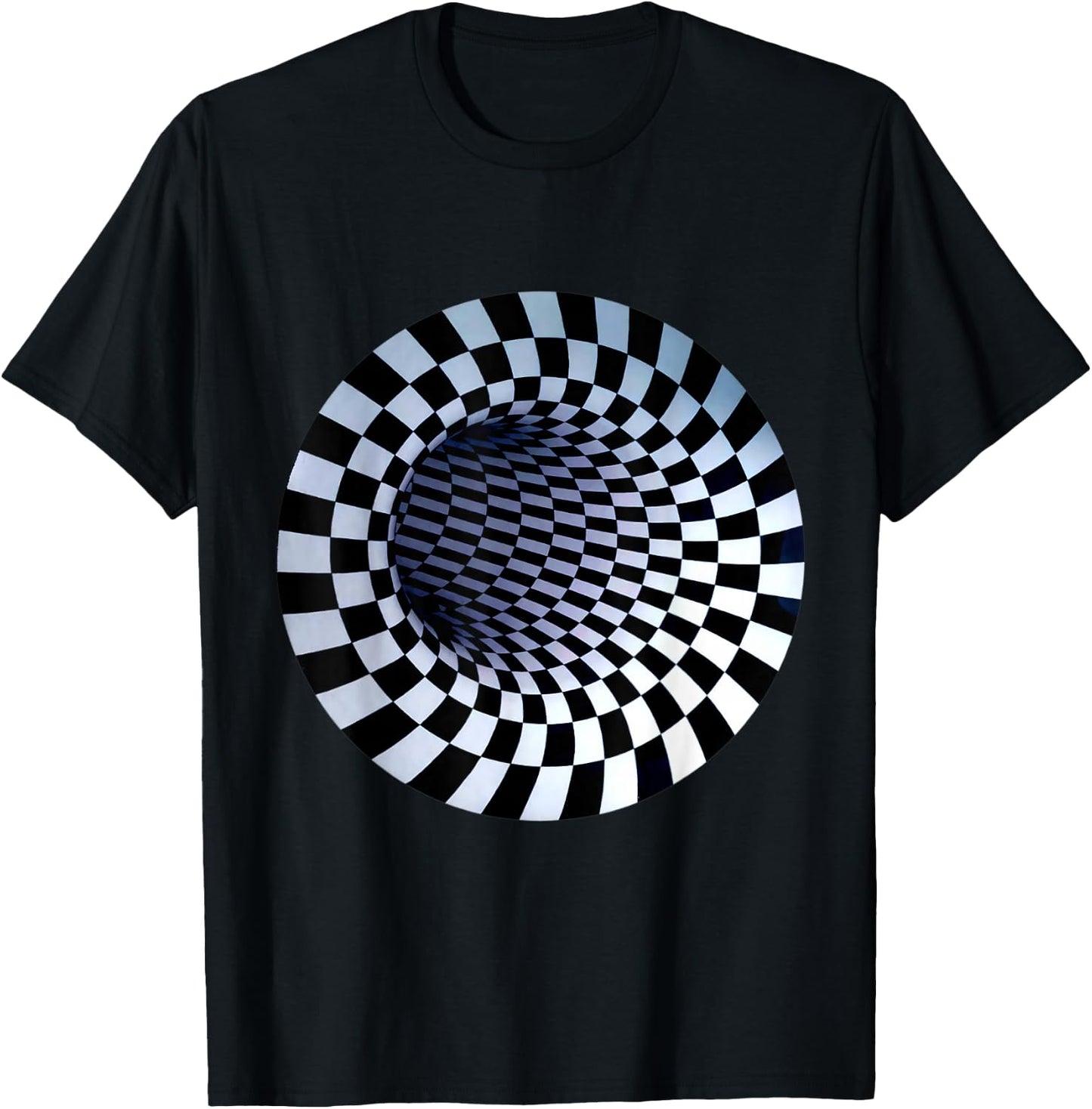 Hole Designs Women's Checkered Optical Illusion , Black, Small T-Shirt - T-Shirt | Black