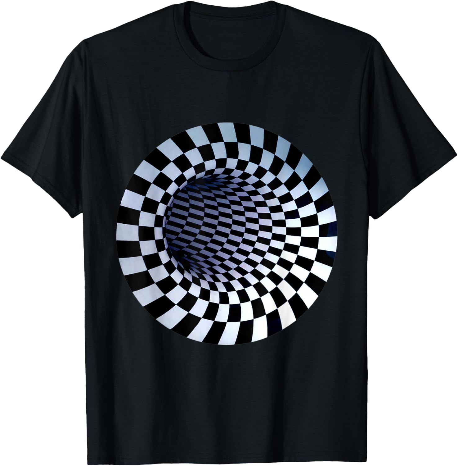 Hole Designs Women's Checkered Optical Illusion , Black, Small T-Shirt - T-Shirt | Black