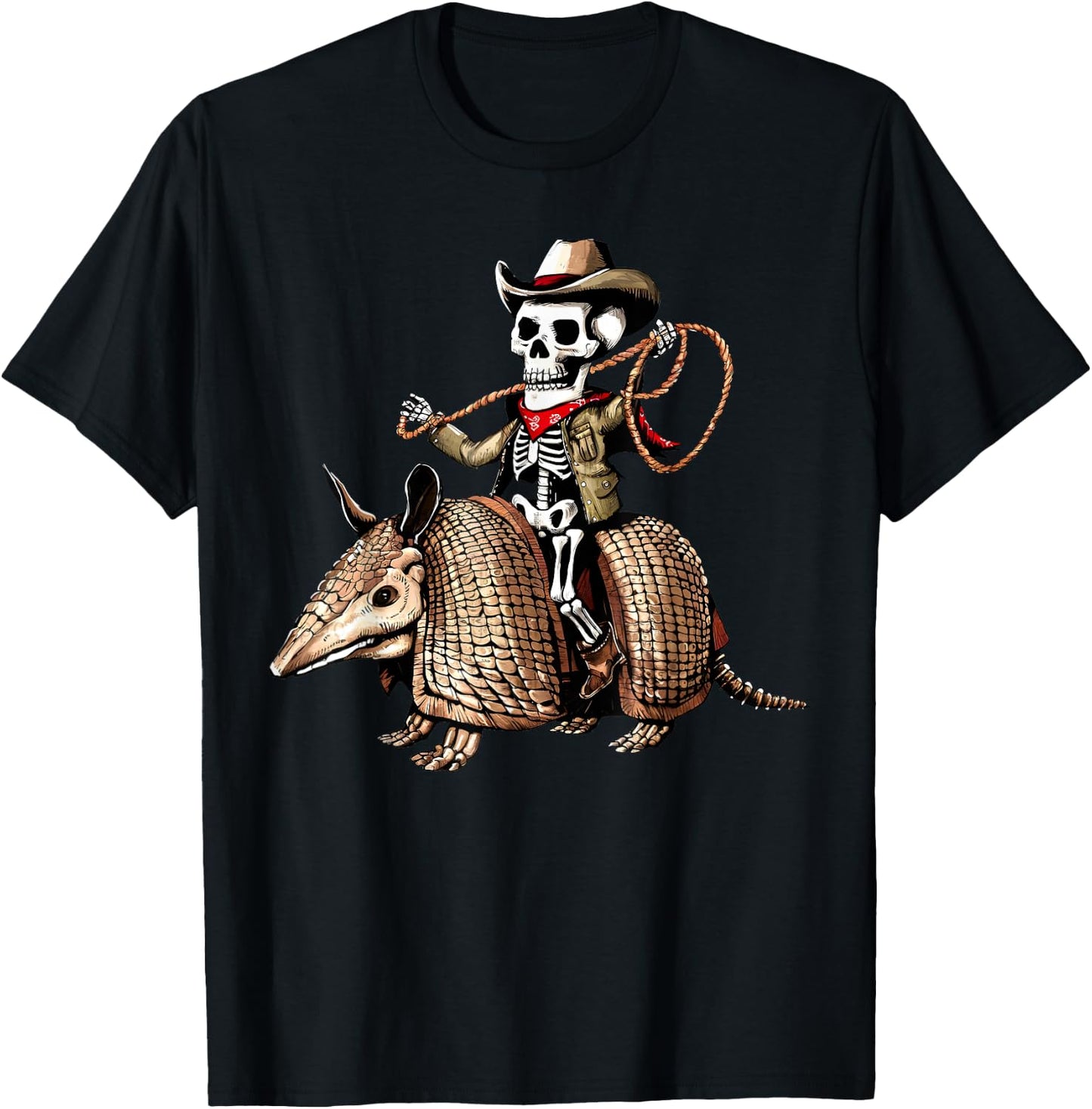 Vintage Cowboy Skeleton Riding Armadillo Funny Western Retro T-Shirt - T-Shirt | Black