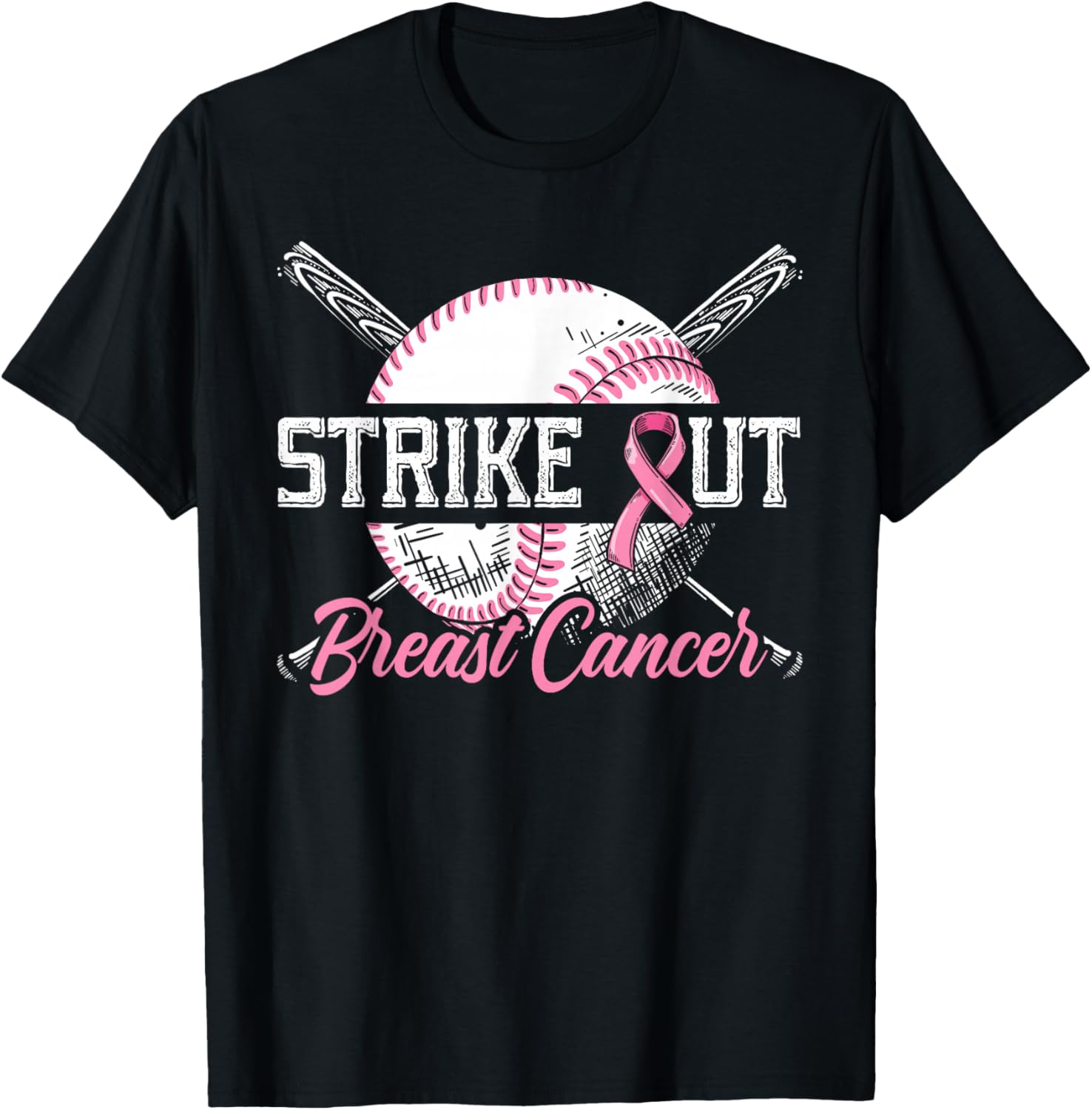 Strike Out Breast Cancer Baseball Breast Cancer Awareness T-Shirt - T-Shirt | Black