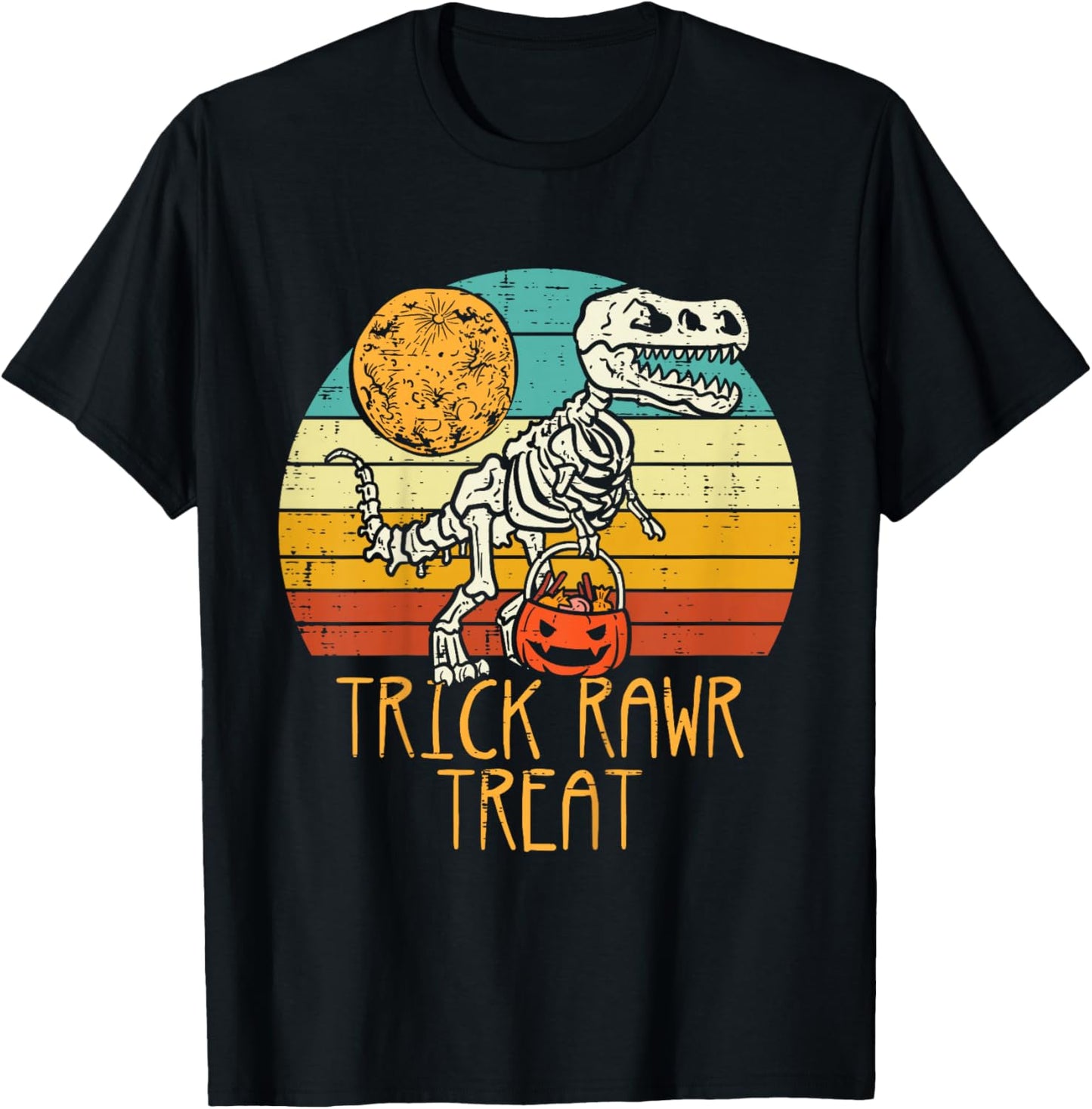 Kids Trick Rawr Treat Skeleton Dino Trex Toddler Boys Halloween T-Shirt - T-Shirt | Black
