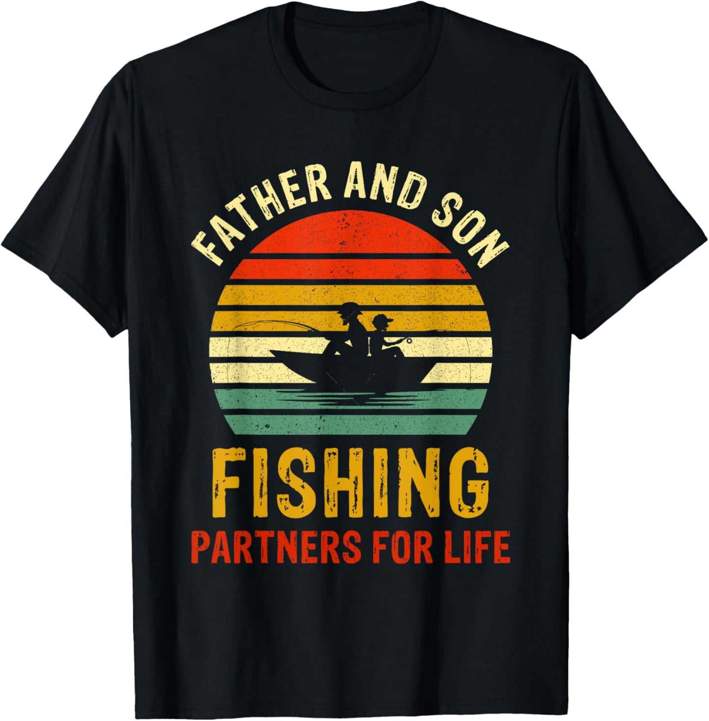 Vintage Dad And Son Fishing Partners For Life Fathers Day T-Shirt - T-Shirt | Black