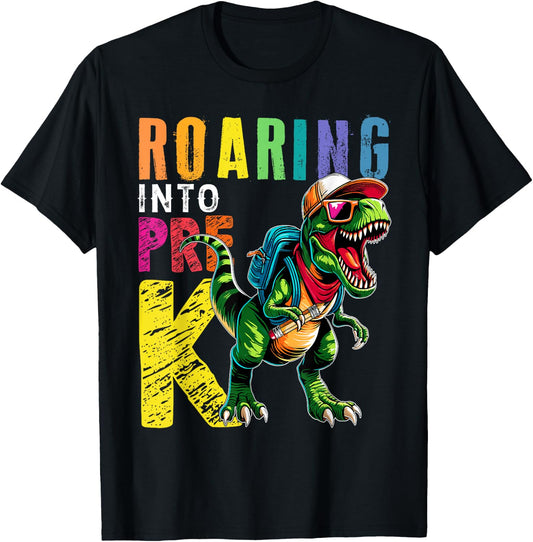 Roaring Pre K T-Rex Gift Back To School Pre K Kids Boys T-Shirt - T-Shirt | Black