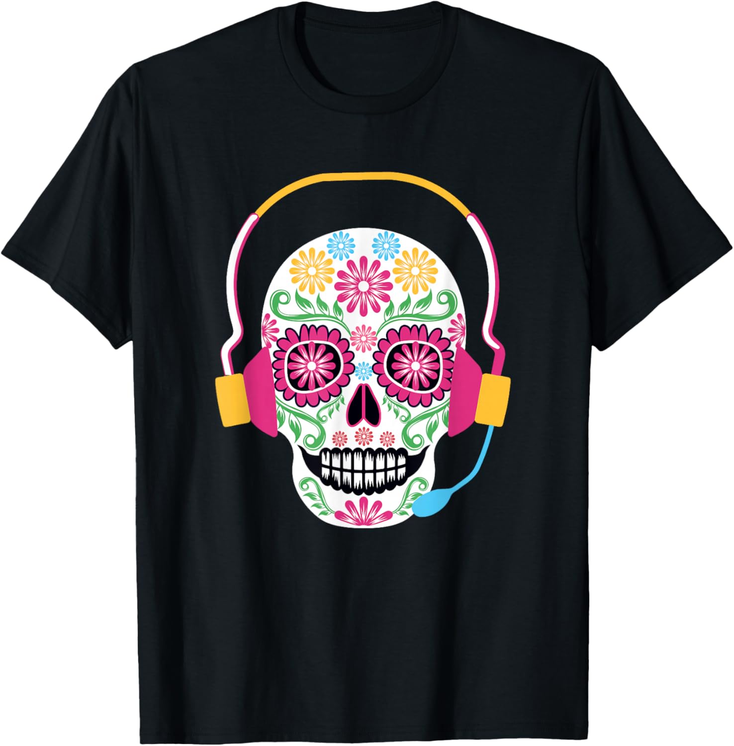 Sugar Skull Headset Day Of The Dead - 911 Dispatcher T-Shirt - T-Shirt | Black