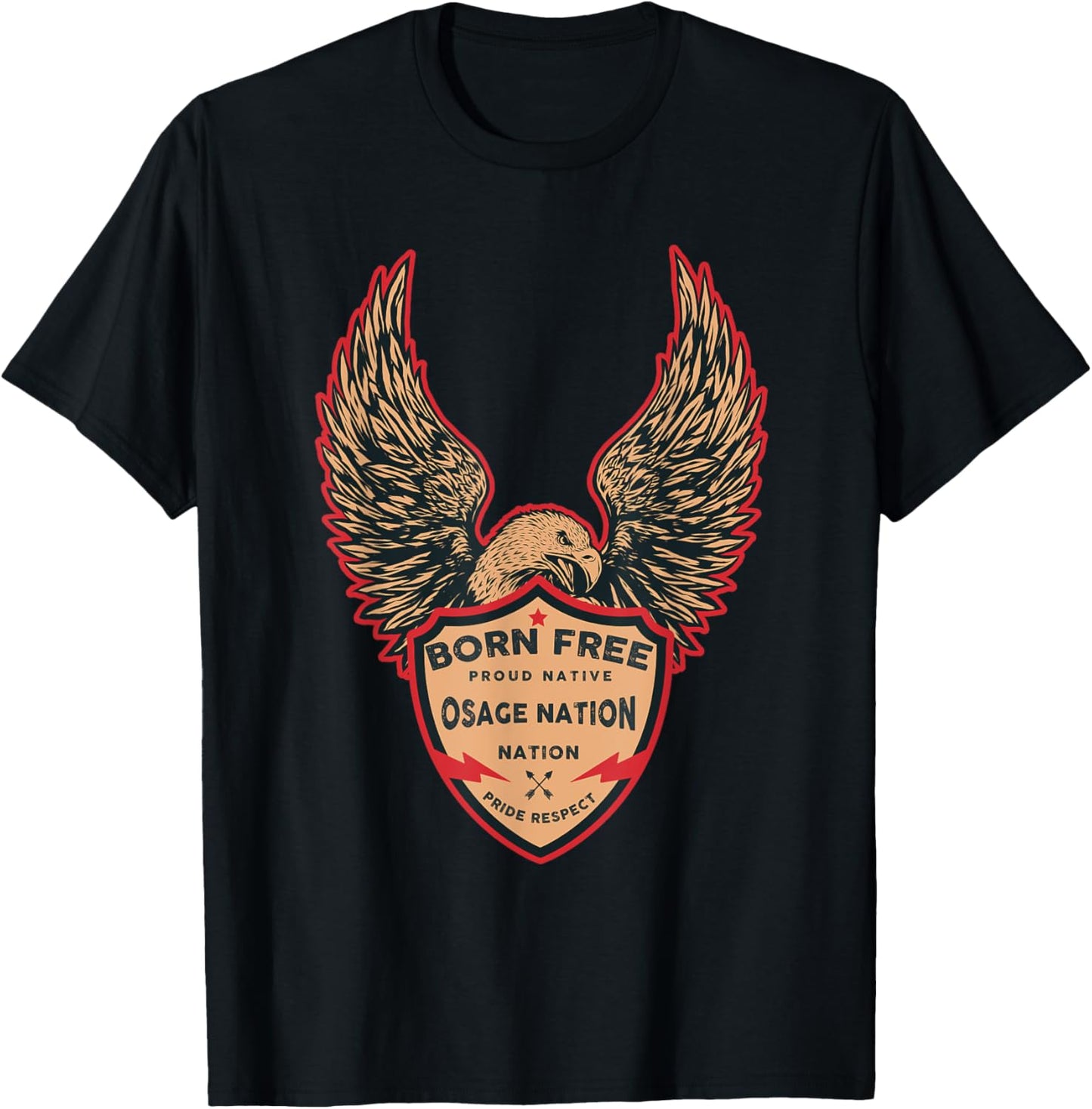 Osage Nation Native American Indian Born Freedom Eagle T-Shirt - T-Shirt | Black