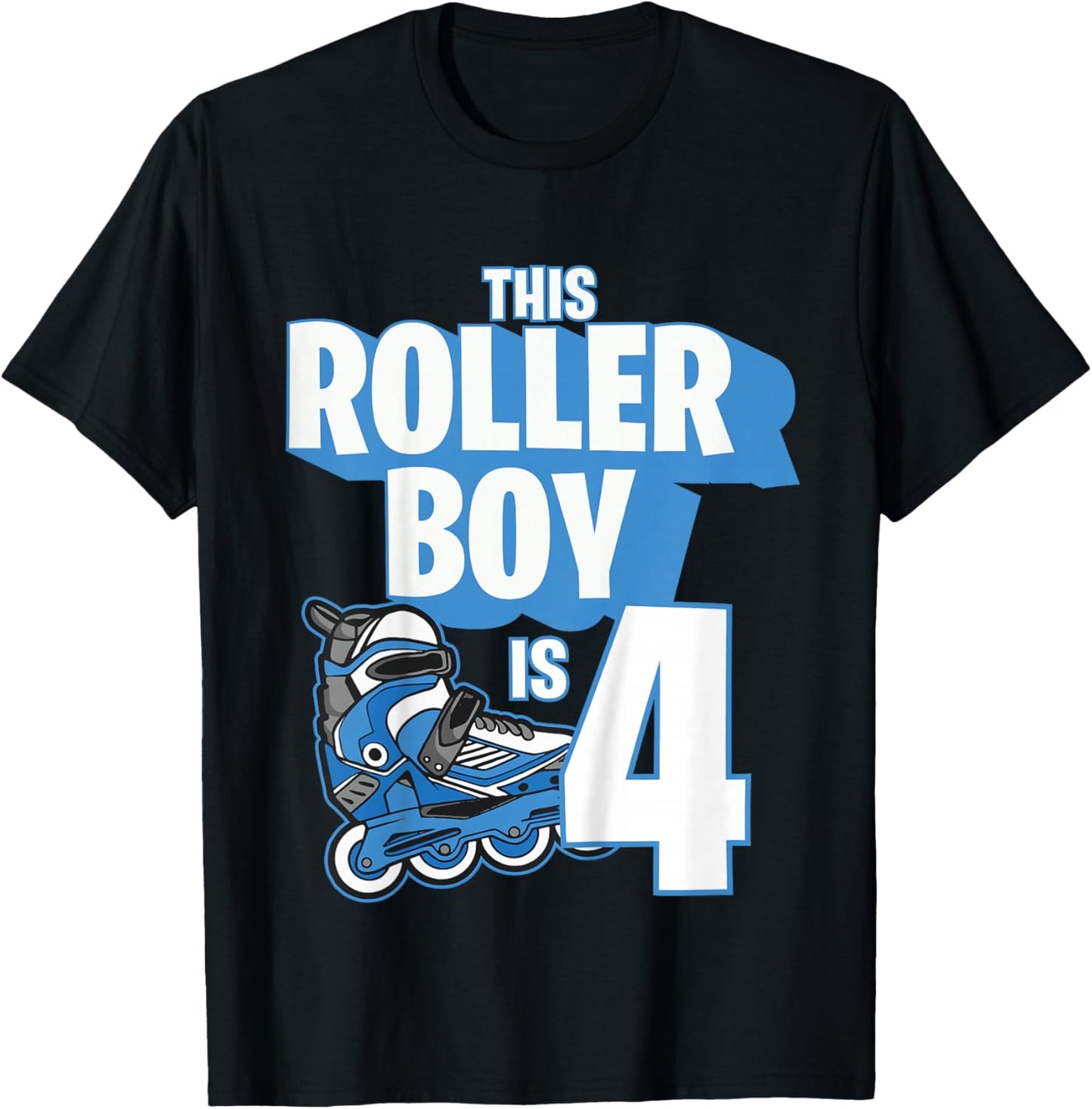 4 Year Old Birthday Rollerblading Skating Blue Kids Boy 4th T-Shirt - T-Shirt | Black
