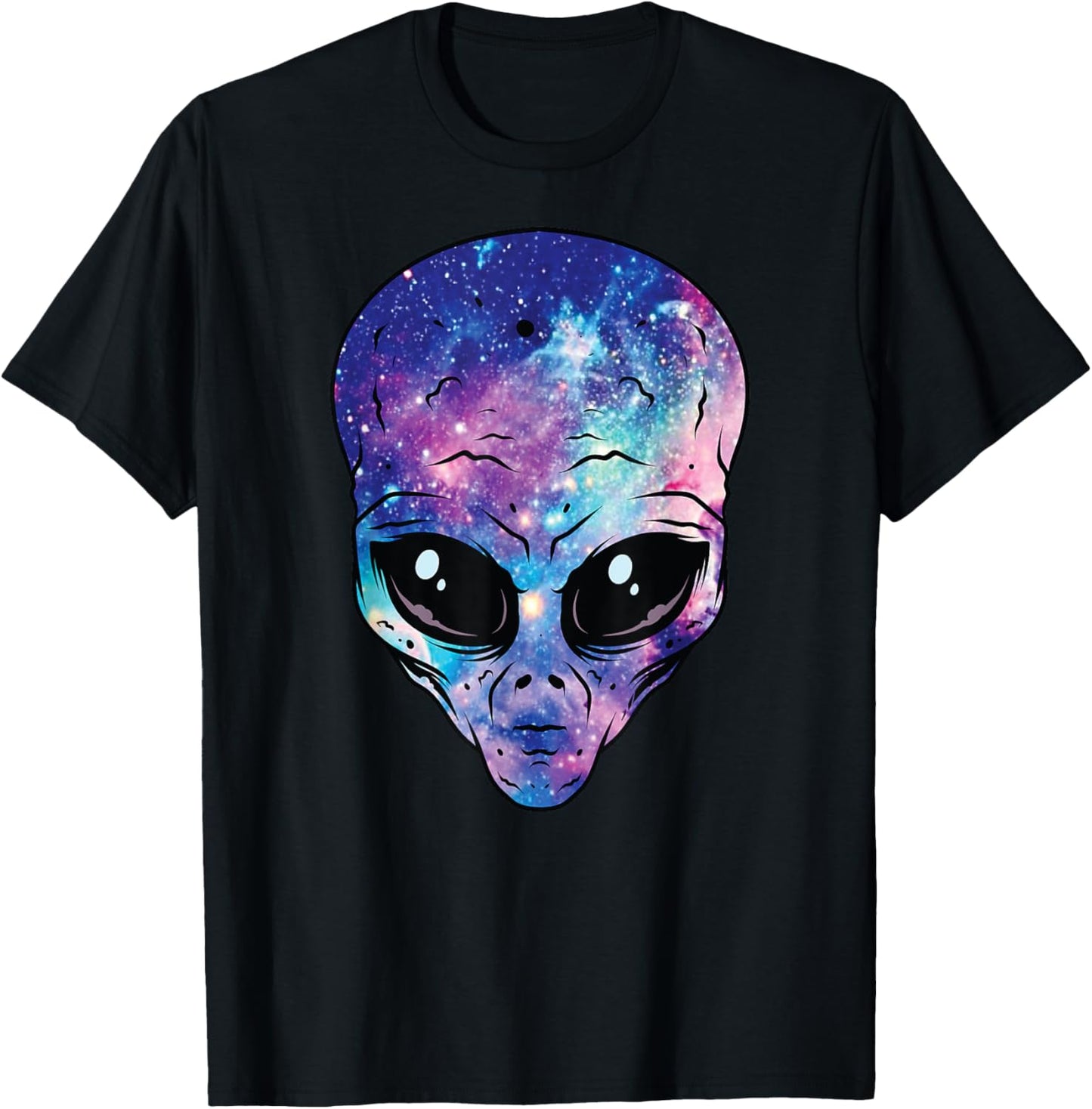Alien Head Face Starry Night Sky UFO Hunter Space Graphic T-Shirt - T-Shirt | Black