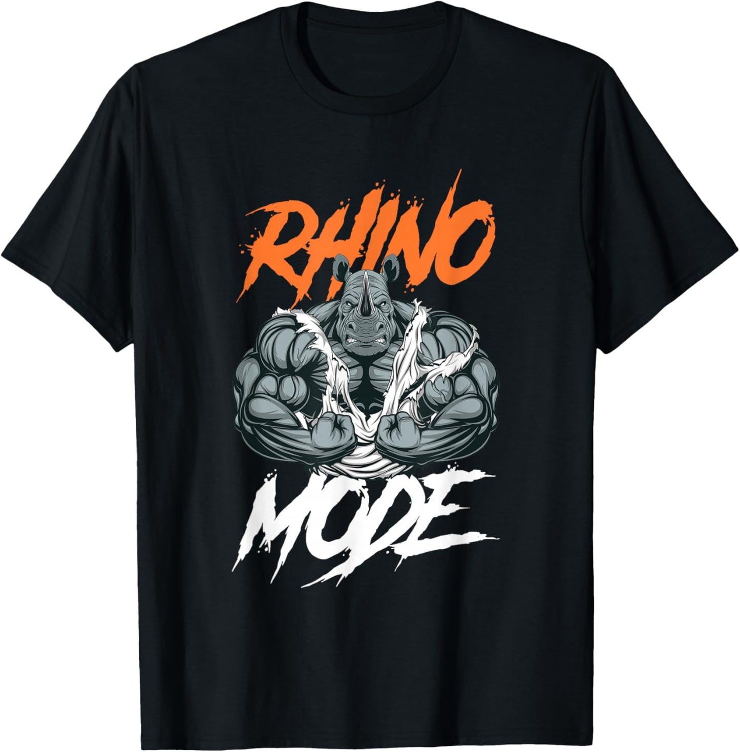 Funny Strong Rhino With Big Biceps Rhino Mode For Gym Lover T-Shirt - T-Shirt | Black