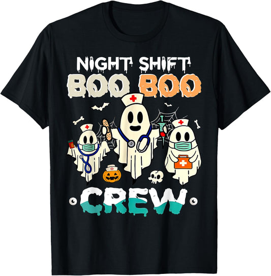 Night Shift Boo Boo Crew Nurse Ghost Halloween Nurses RN T-Shirt - T-Shirt | Black