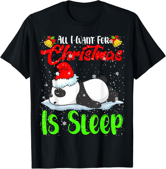 All I Want For Christmas Is Sleep Santa Panda Animal Lover T-Shirt - T-Shirt | Black
