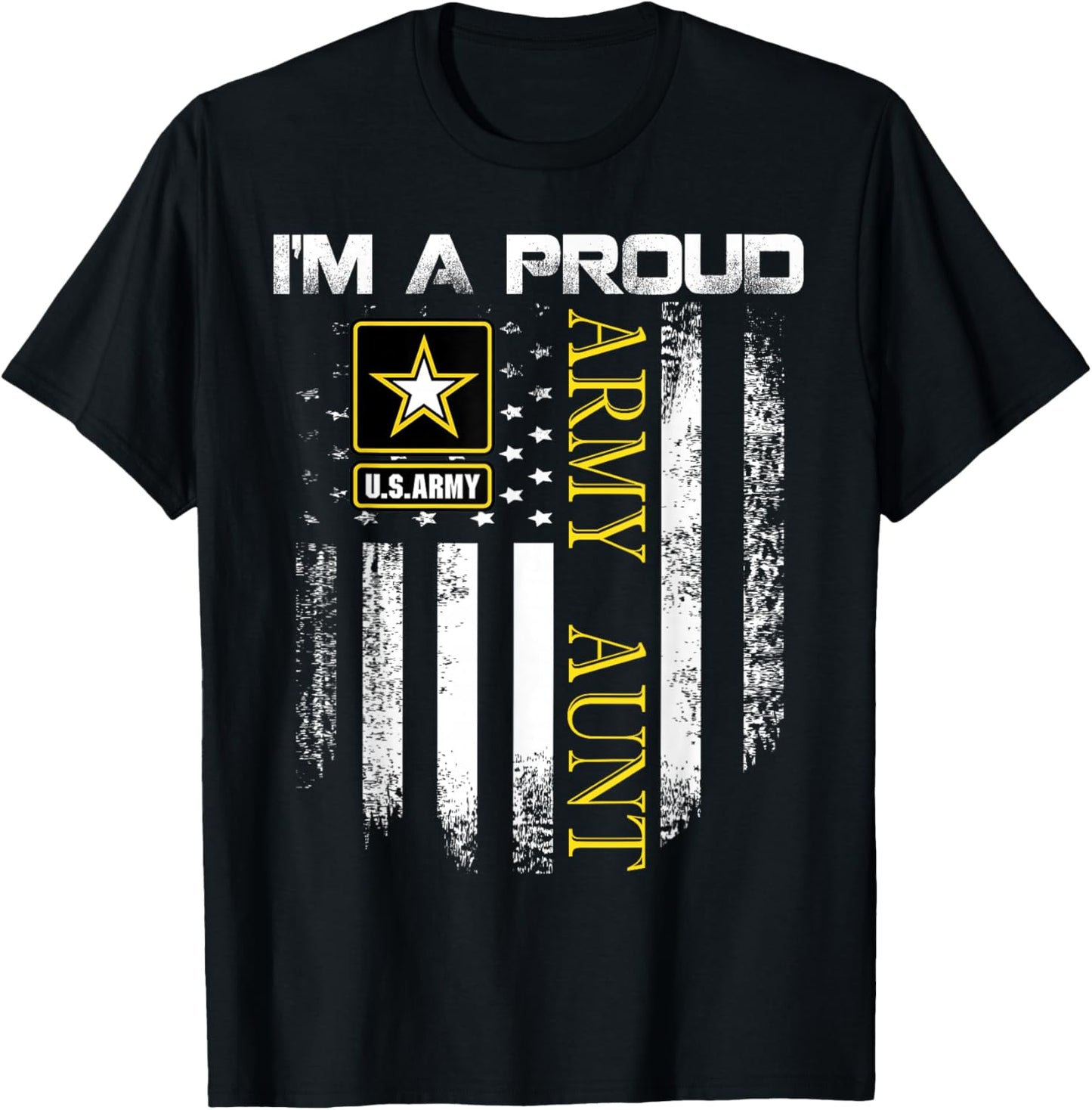Vintage I'm A Proud Army Aunt with American Flag Gift T-Shirt - T-Shirt | Black