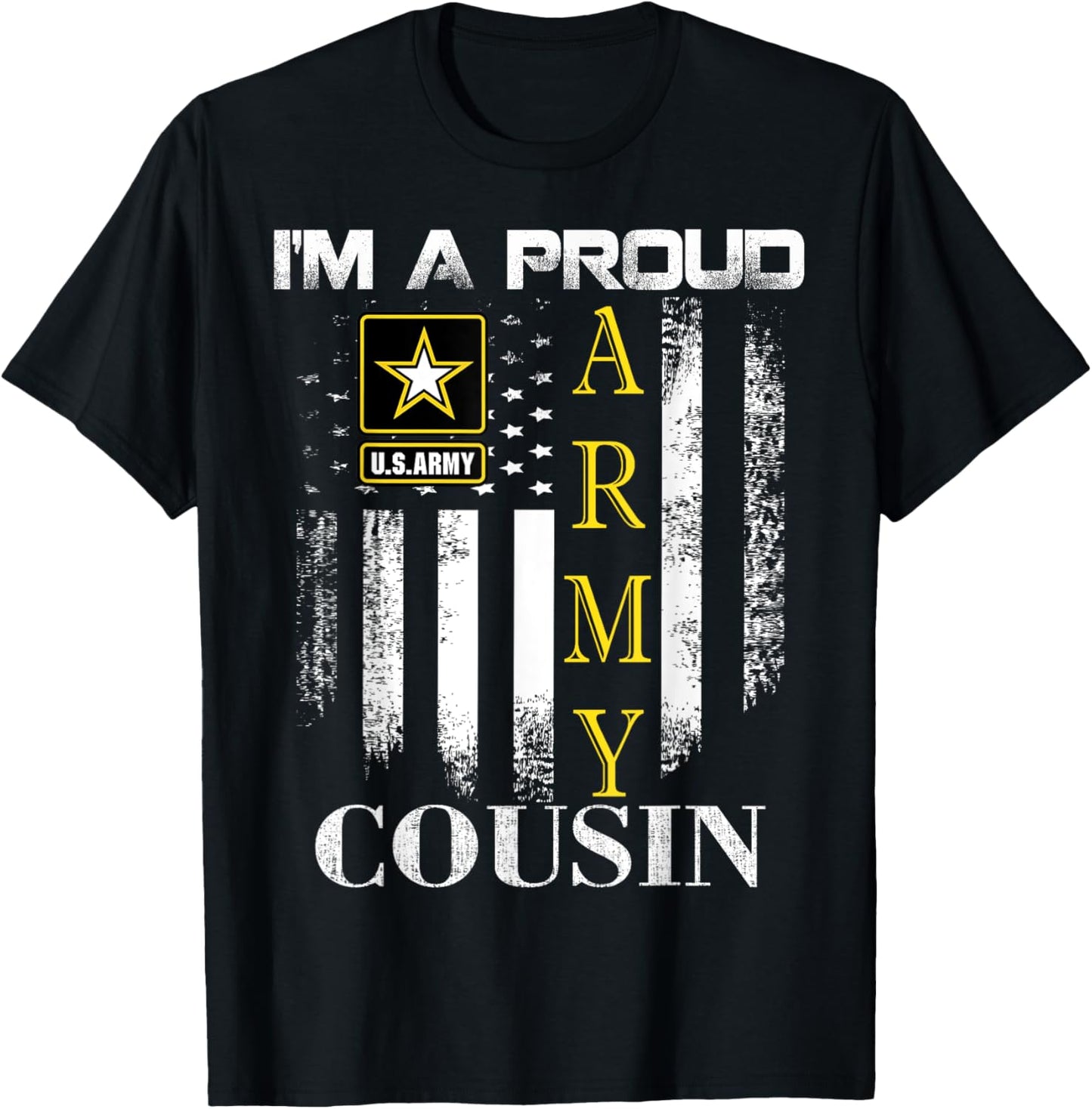 Vintage I'm A Proud Army Cousin With American Flag Gift T-Shirt - T-Shirt | Black