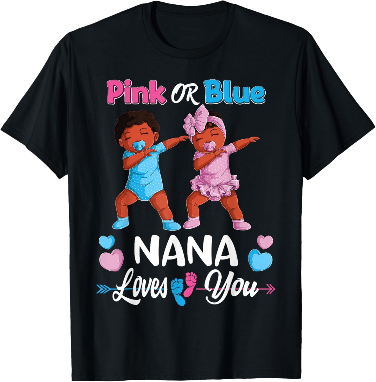 Pink Or Blue Nana Loves You Black Baby Gender Reveal Party Small T-Shirt - T-Shirt | Black