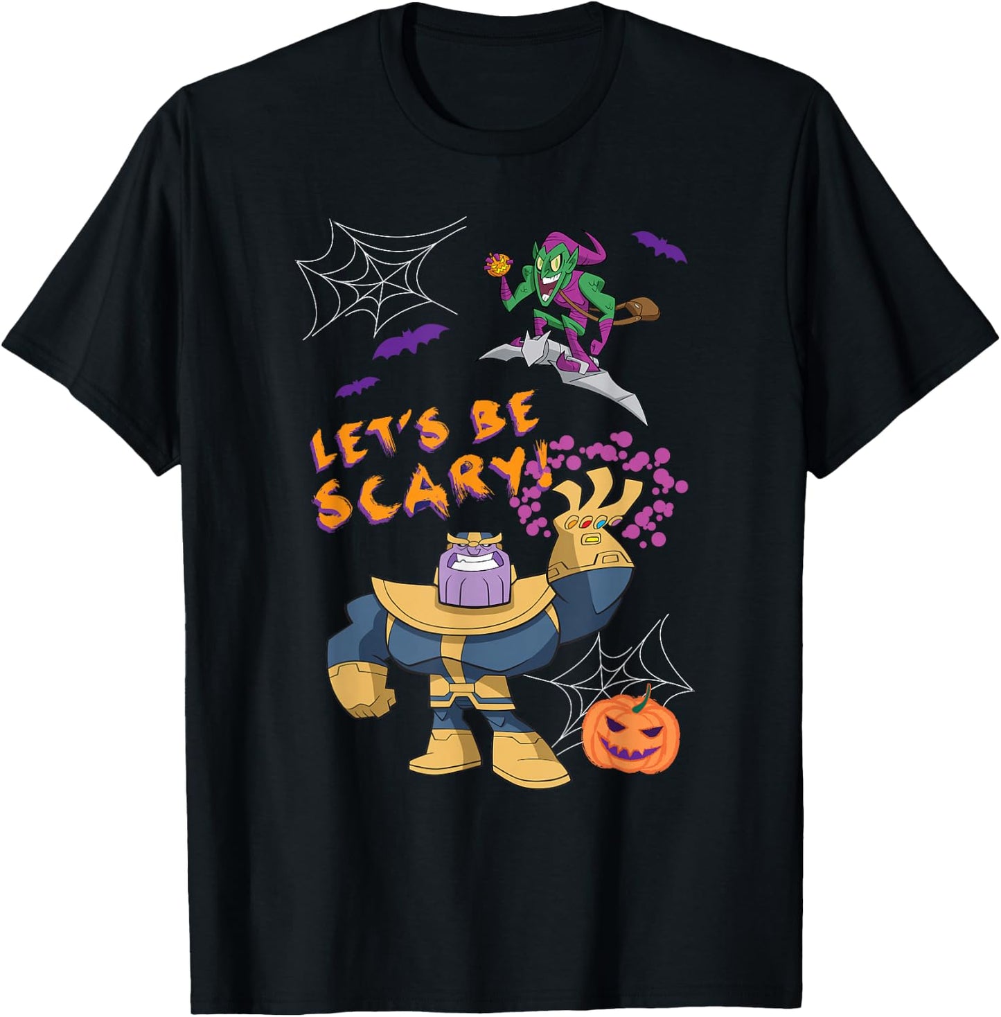 Marvel Studios Thanos Green Goblin Halloween Pumpkin Webs T-Shirt - T-Shirt | Black
