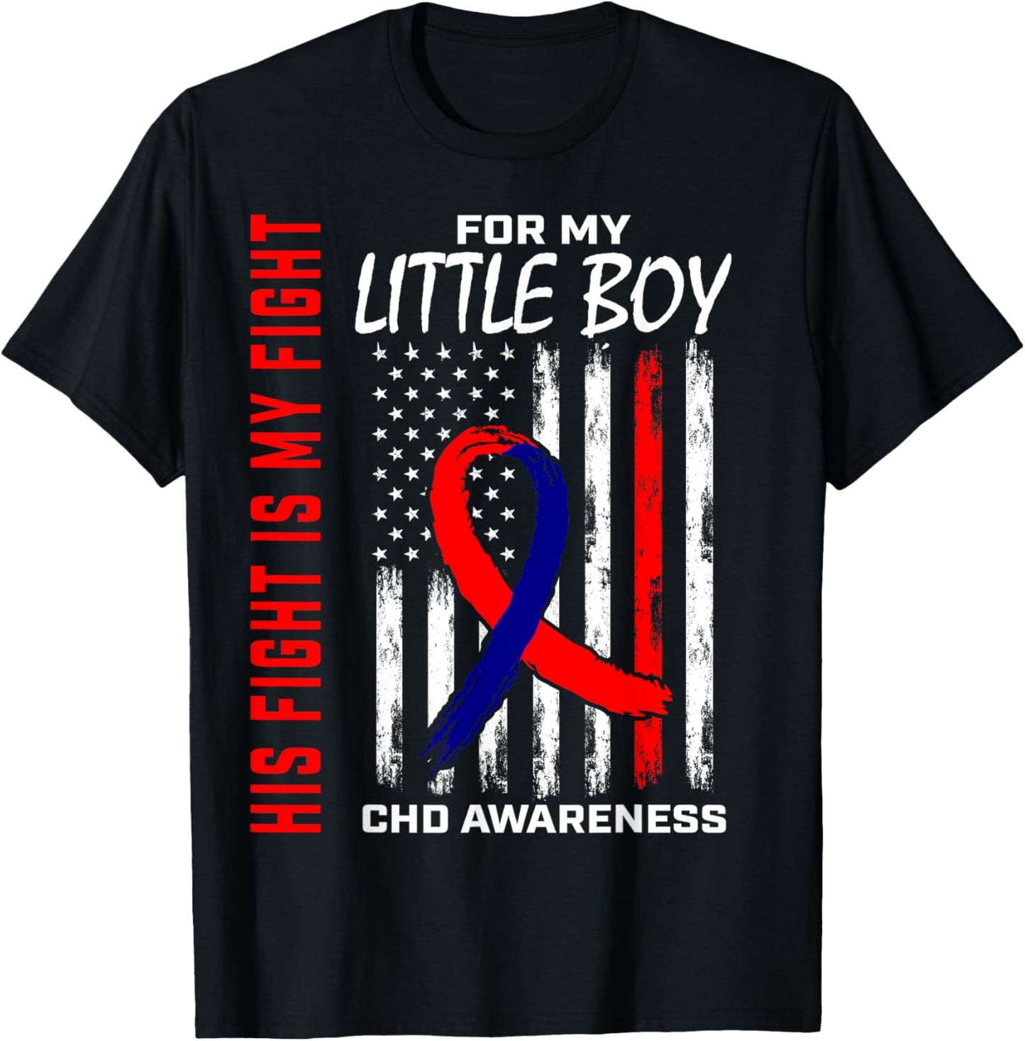 Congenital Heart Defect CHD Awareness Son Little Boy Flag T-Shirt - T-Shirt | Black