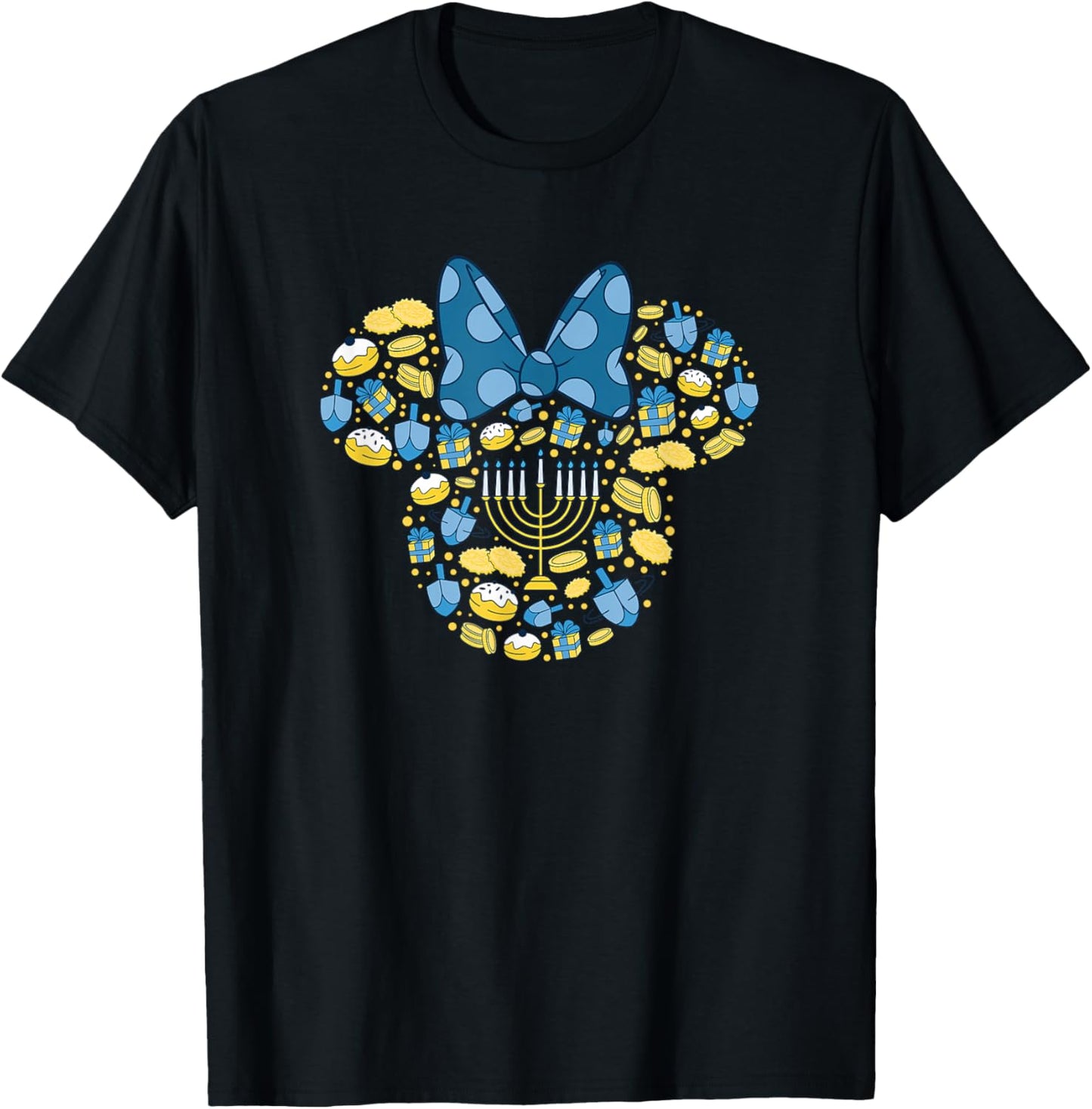Disney Minnie Mouse Icon Hanukkah Chanukah Dreidel Menorah T-Shirt - T-Shirt | Black