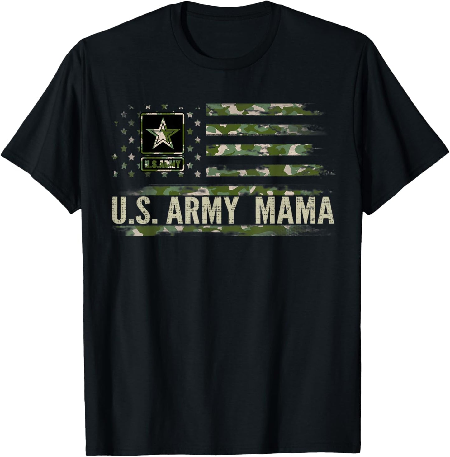 Vintage U.S Army Mama With Camo American Flag Veteran Gift T-Shirt - T-Shirt | Black