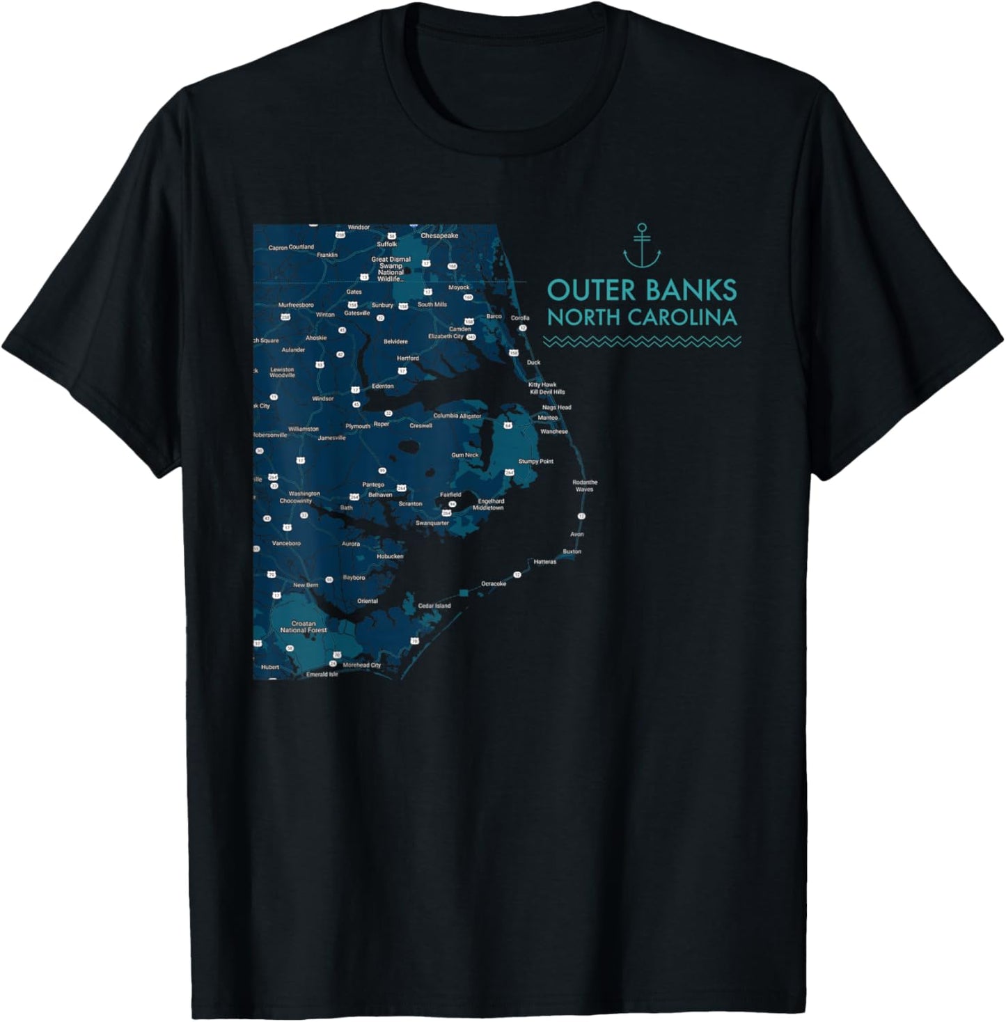 OBX NC Outer Banks Map Duck Corolla Beach Vacation Souvenir T-Shirt - T-Shirt | Black